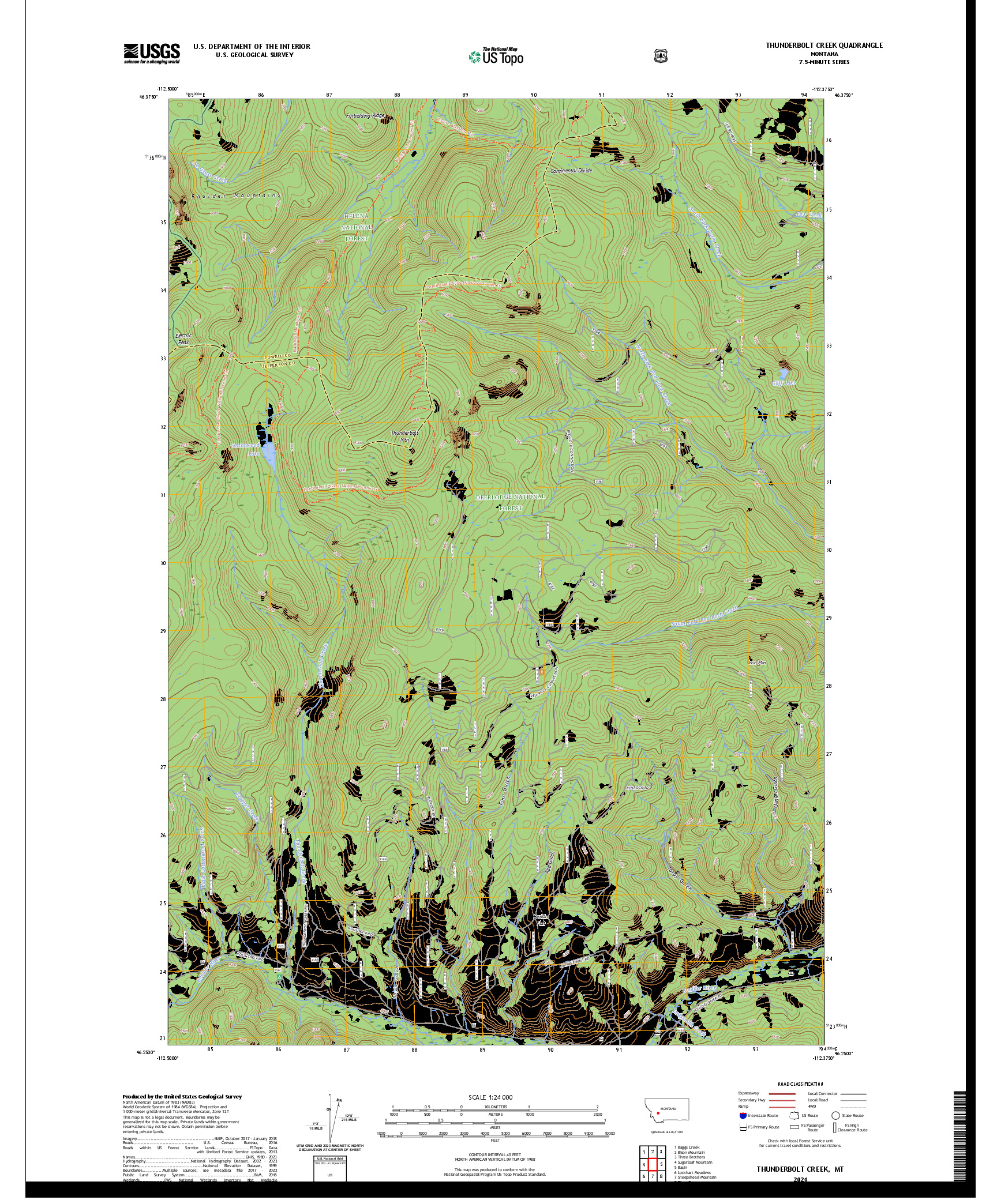 US TOPO 7.5-MINUTE MAP FOR THUNDERBOLT CREEK, MT