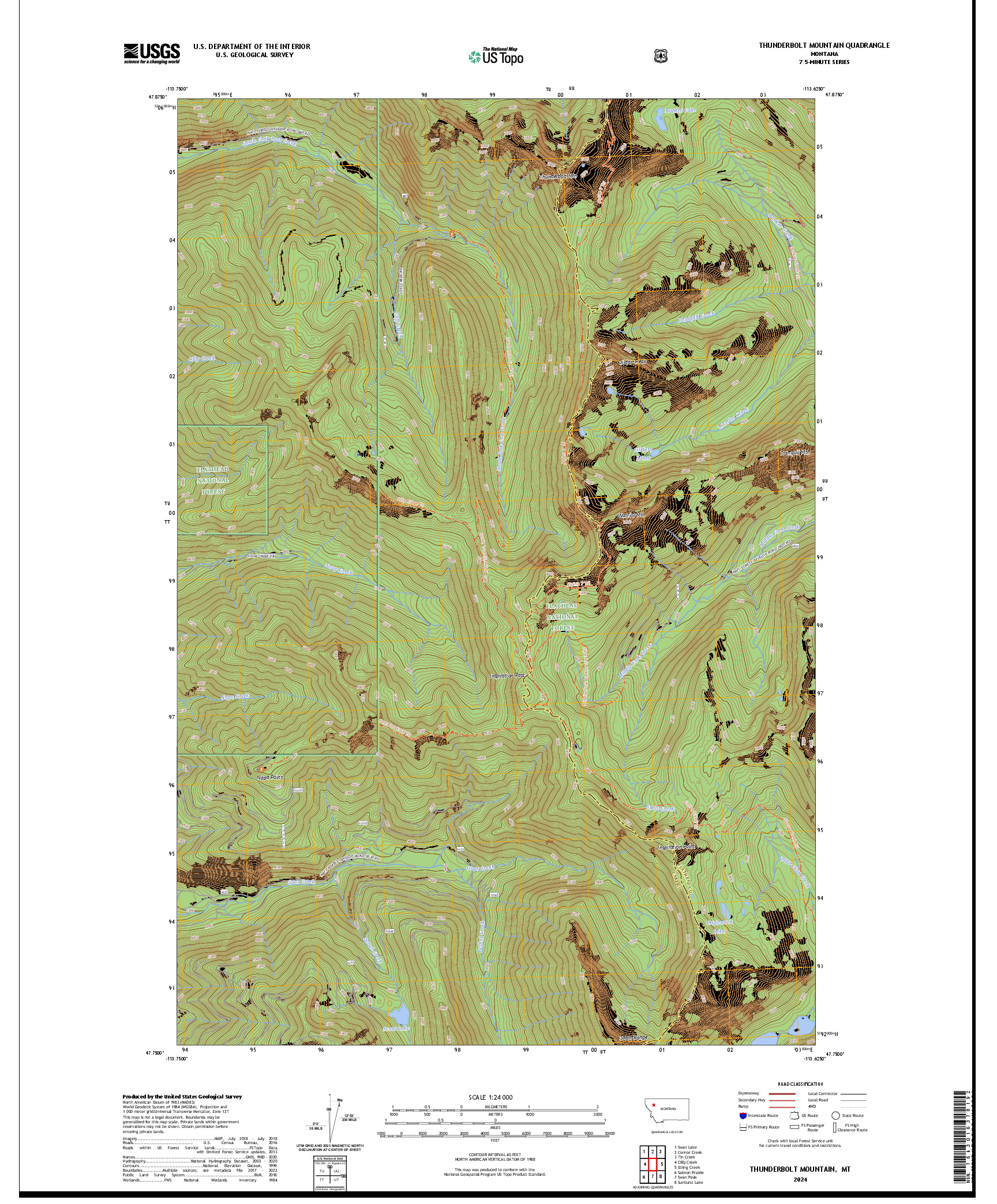 US TOPO 7.5-MINUTE MAP FOR THUNDERBOLT MOUNTAIN, MT