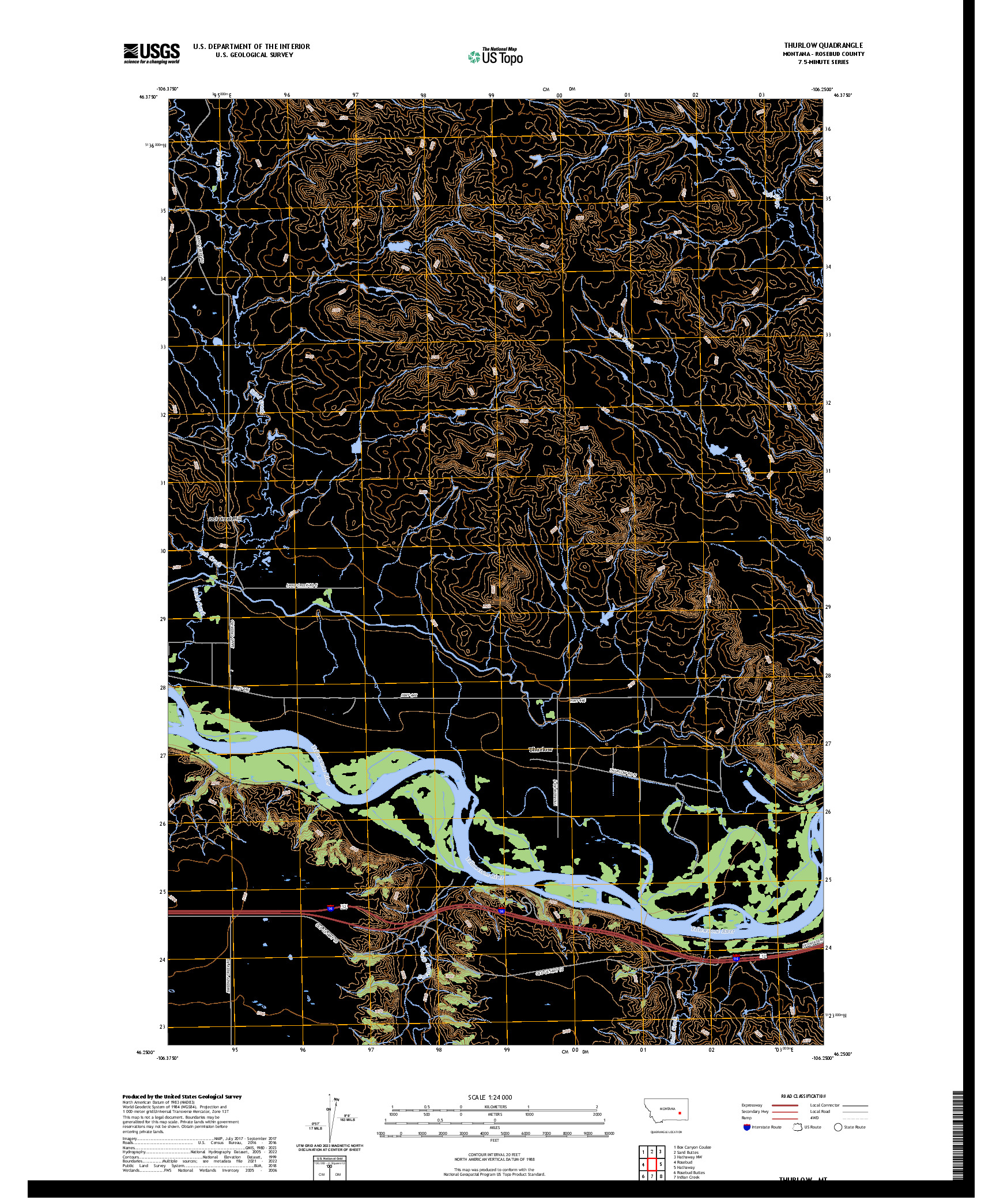 US TOPO 7.5-MINUTE MAP FOR THURLOW, MT