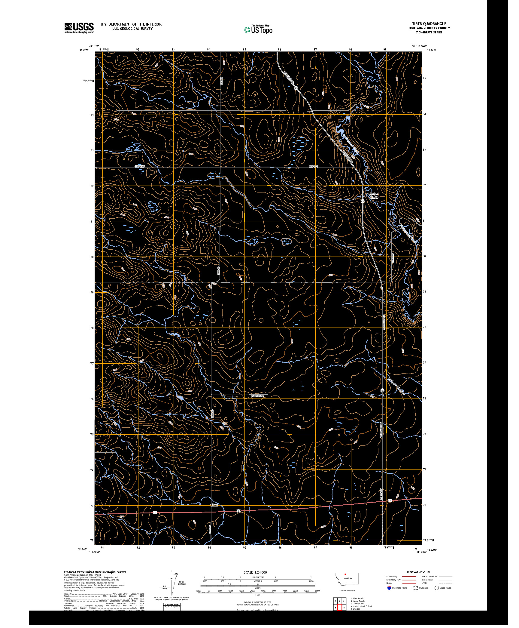 US TOPO 7.5-MINUTE MAP FOR TIBER, MT