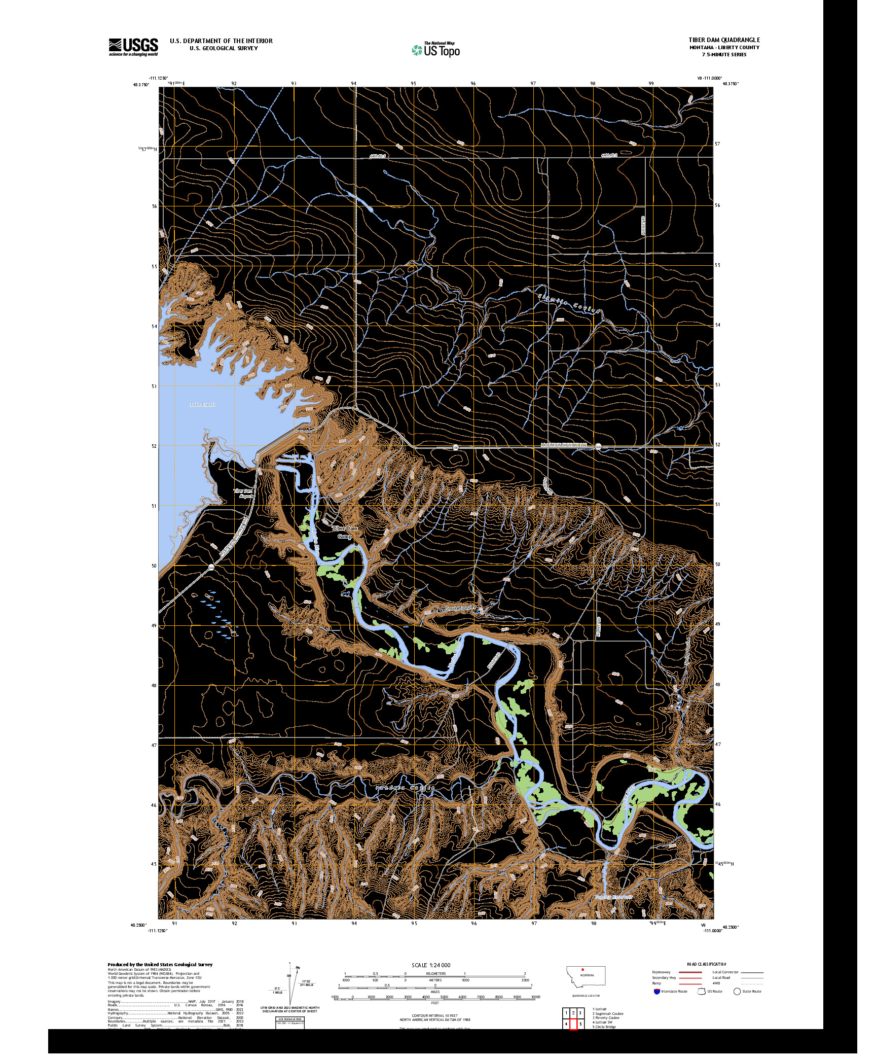 US TOPO 7.5-MINUTE MAP FOR TIBER DAM, MT