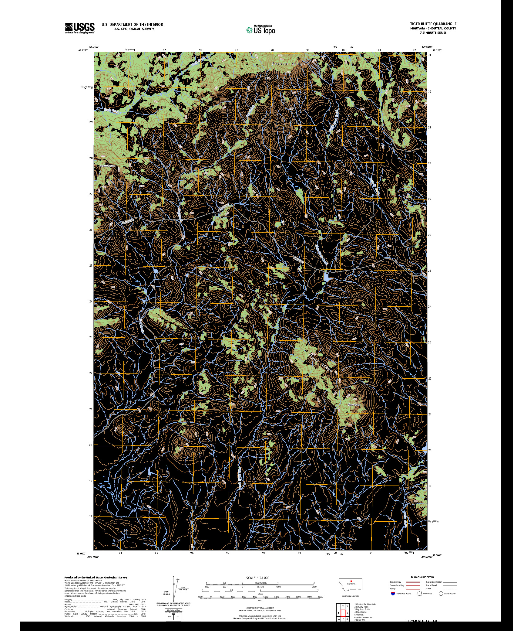 US TOPO 7.5-MINUTE MAP FOR TIGER BUTTE, MT