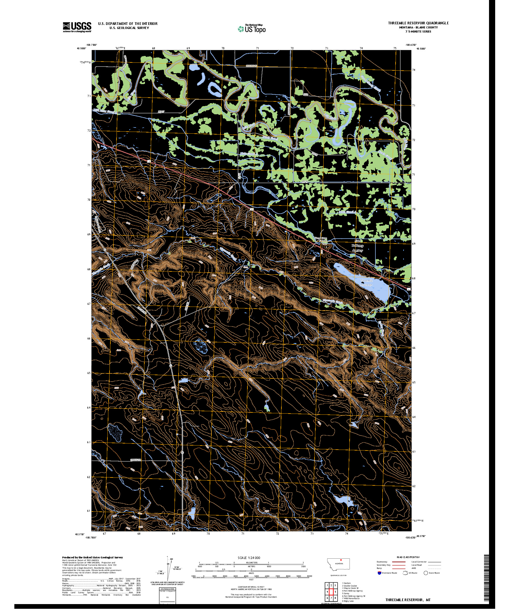 US TOPO 7.5-MINUTE MAP FOR THREEMILE RESERVOIR, MT