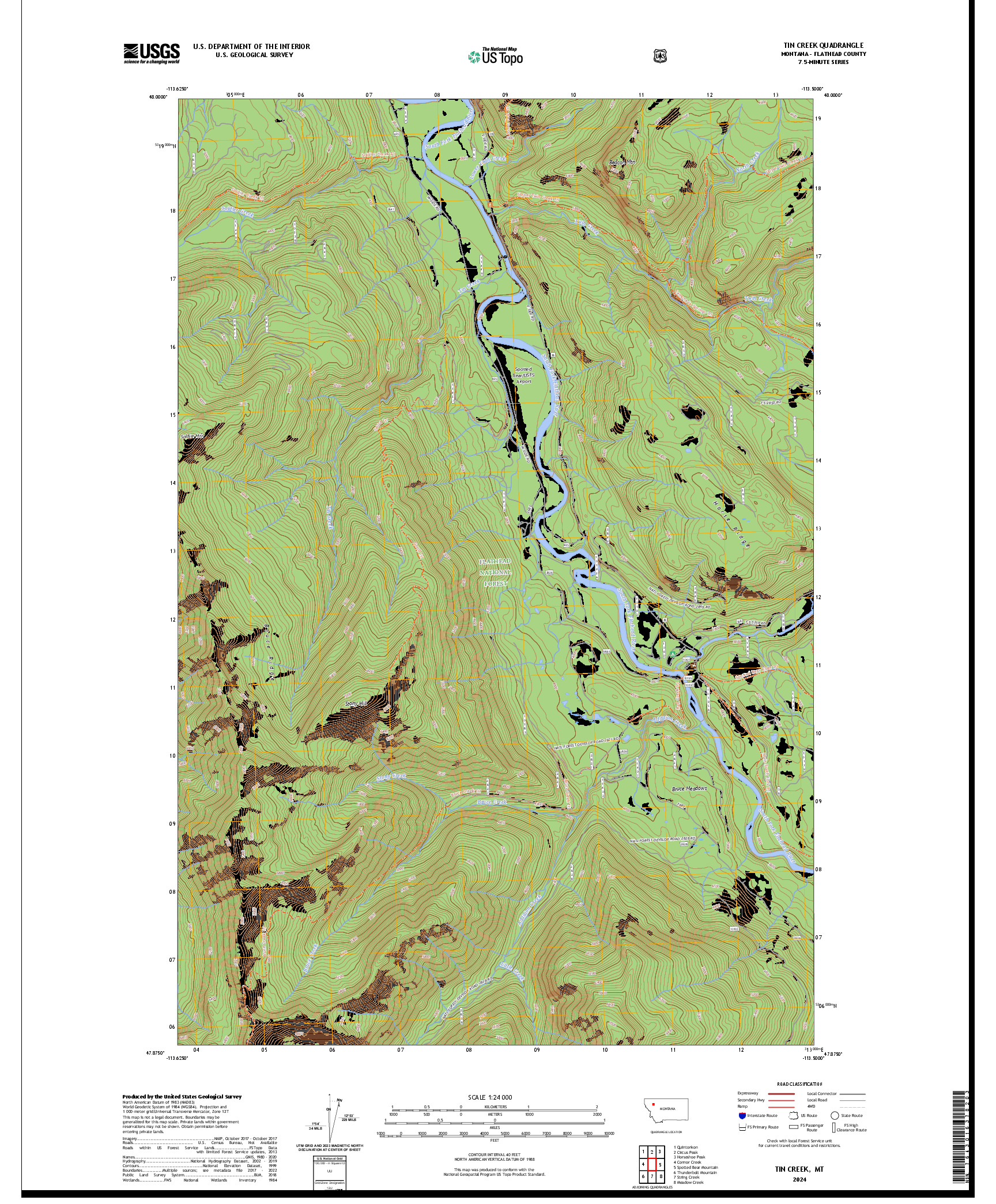 US TOPO 7.5-MINUTE MAP FOR TIN CREEK, MT