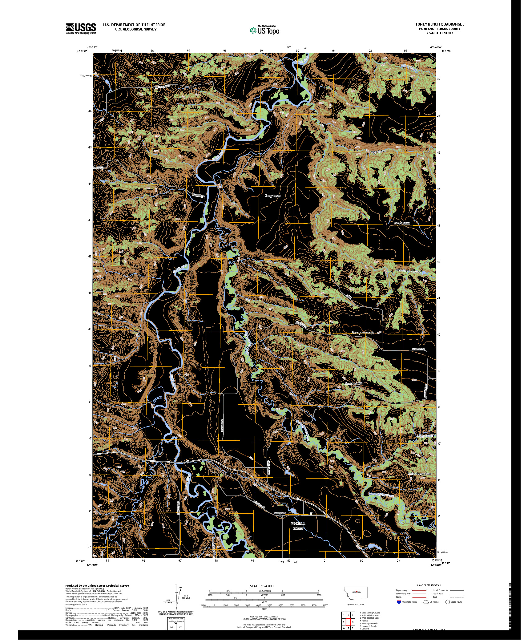 US TOPO 7.5-MINUTE MAP FOR TONEY BENCH, MT