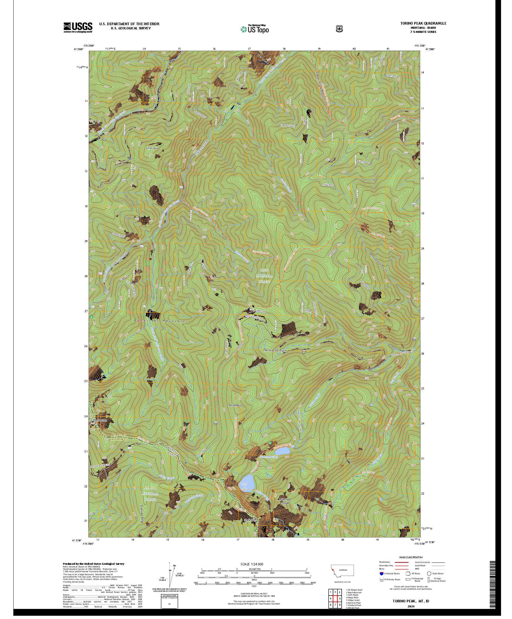 US TOPO 7.5-MINUTE MAP FOR TORINO PEAK, MT,ID