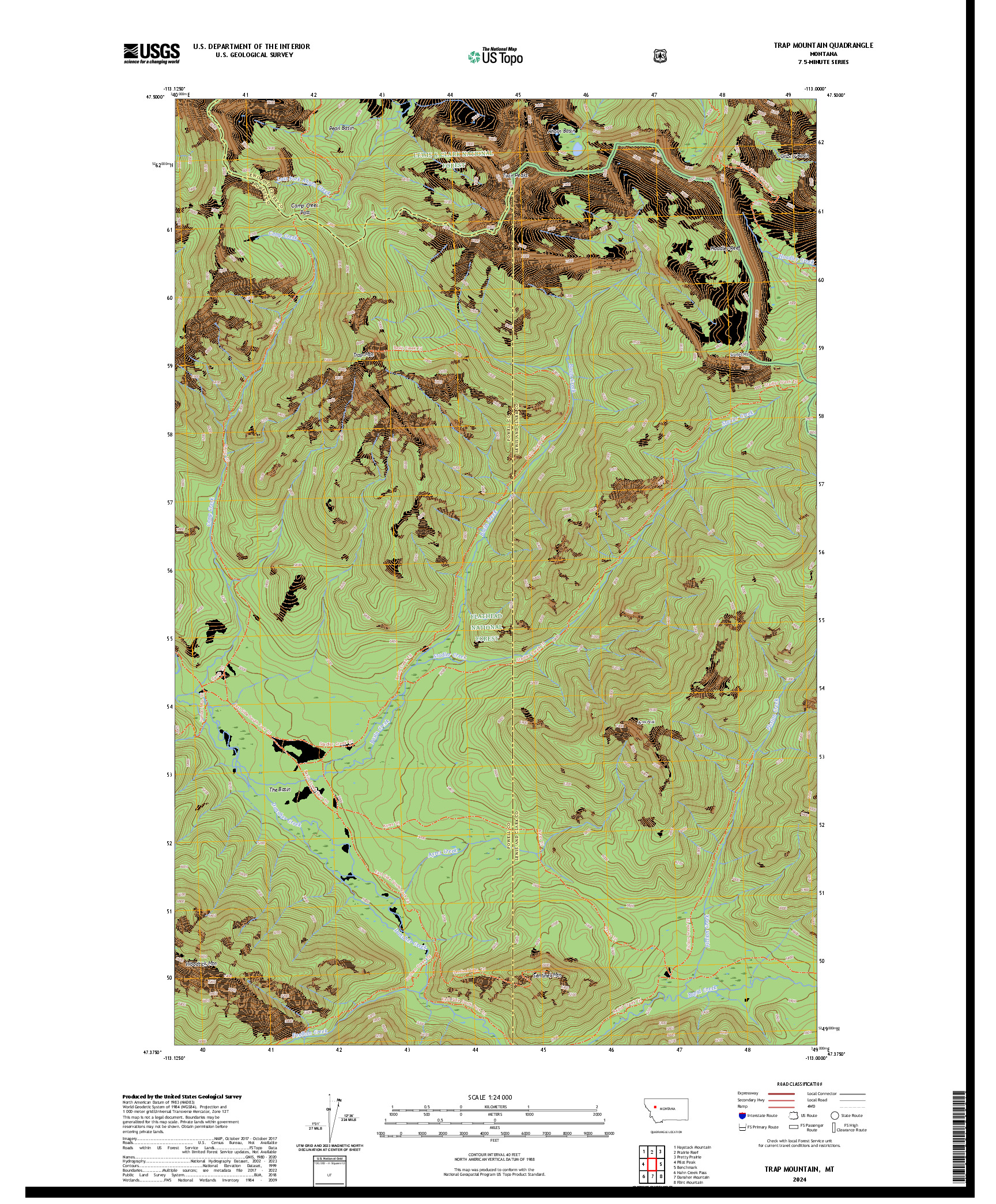 US TOPO 7.5-MINUTE MAP FOR TRAP MOUNTAIN, MT