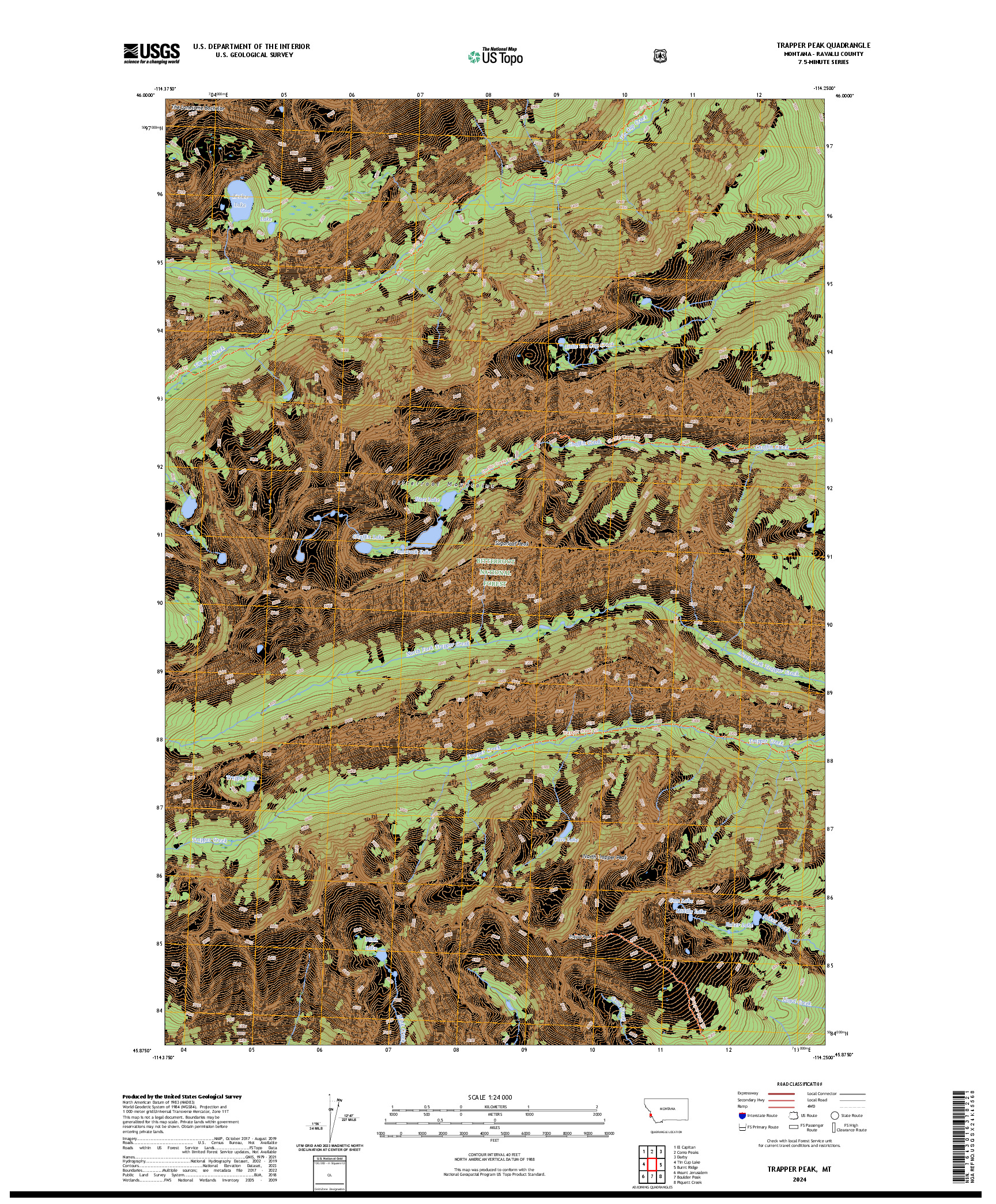 US TOPO 7.5-MINUTE MAP FOR TRAPPER PEAK, MT