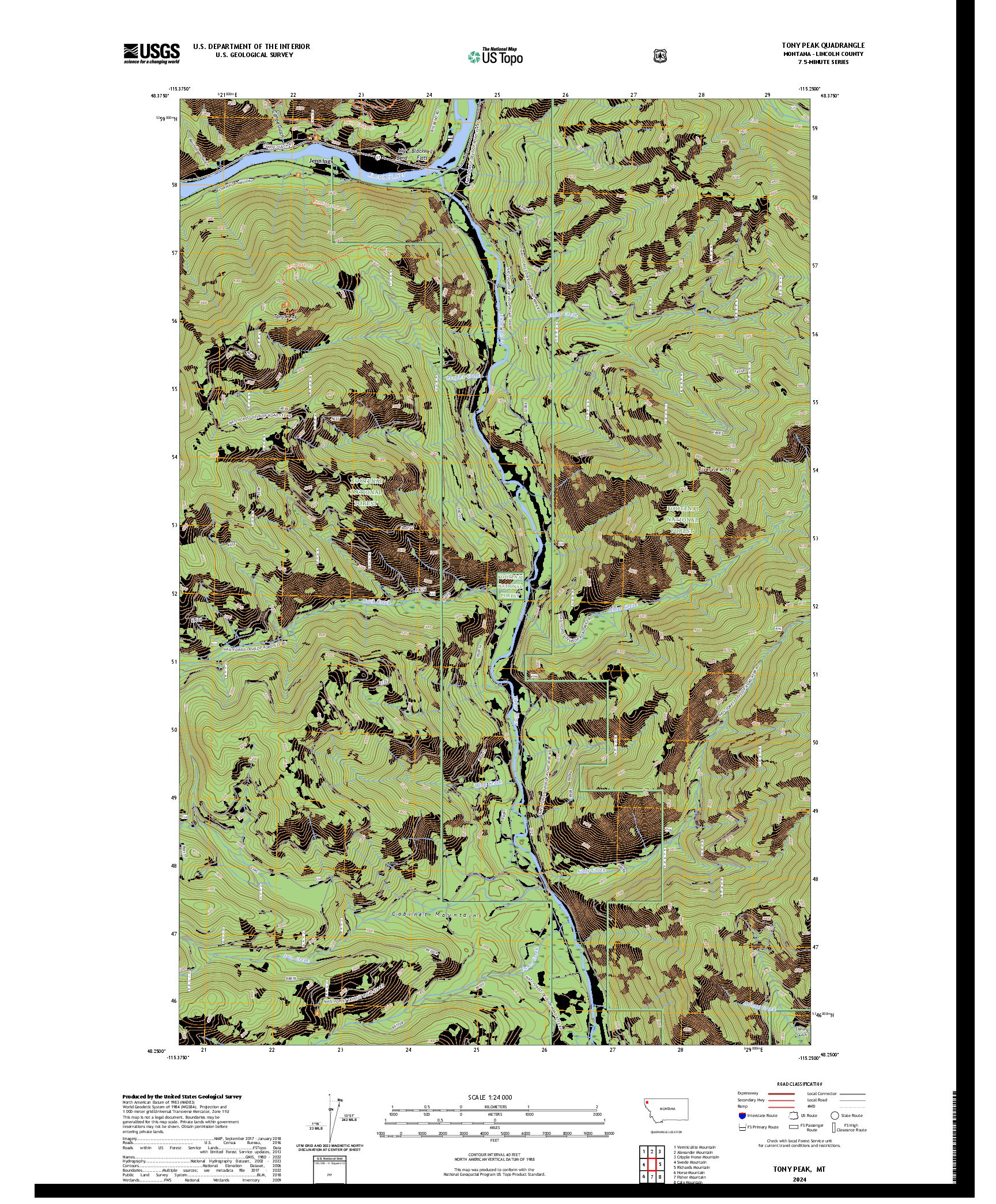 US TOPO 7.5-MINUTE MAP FOR TONY PEAK, MT
