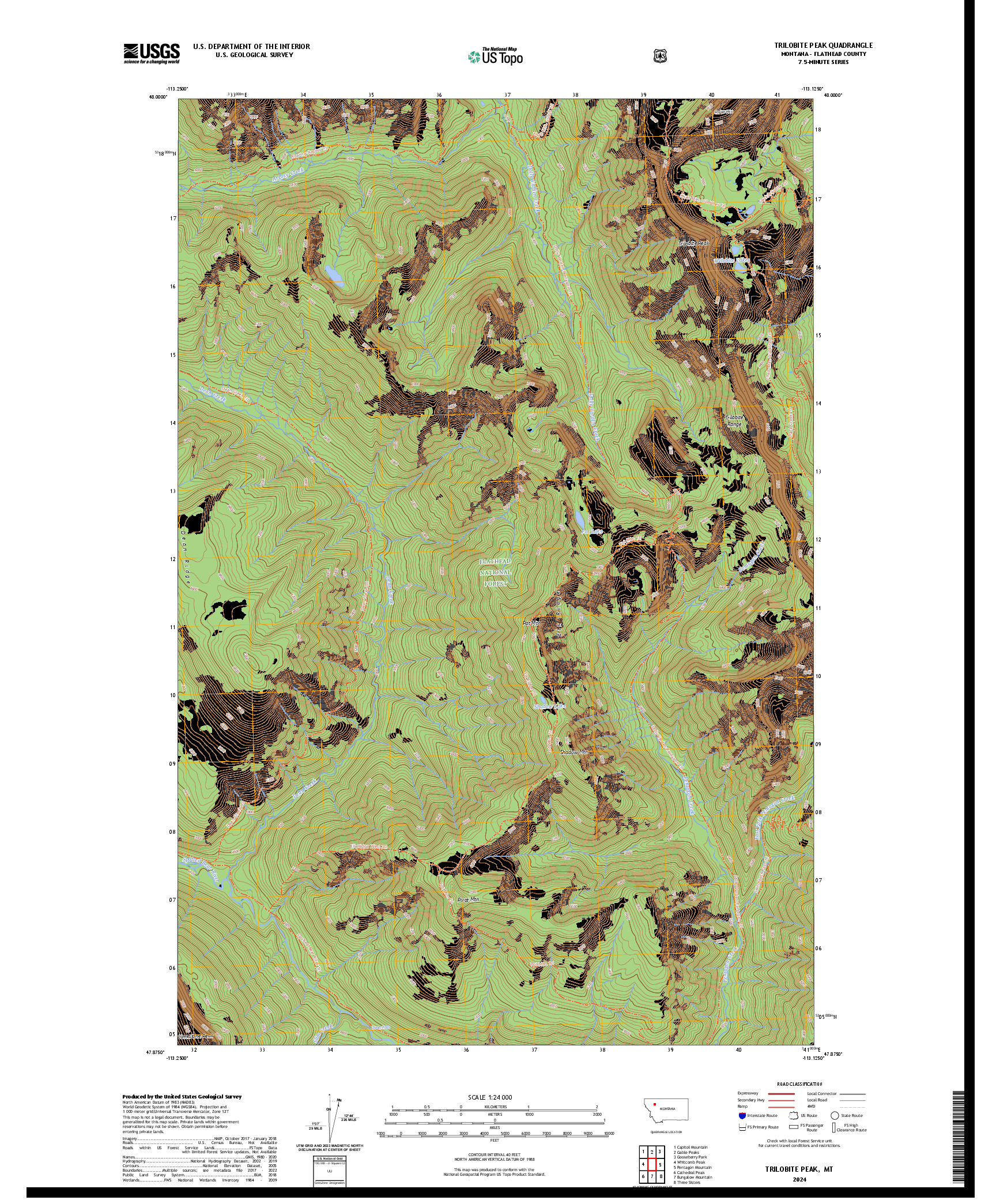 US TOPO 7.5-MINUTE MAP FOR TRILOBITE PEAK, MT