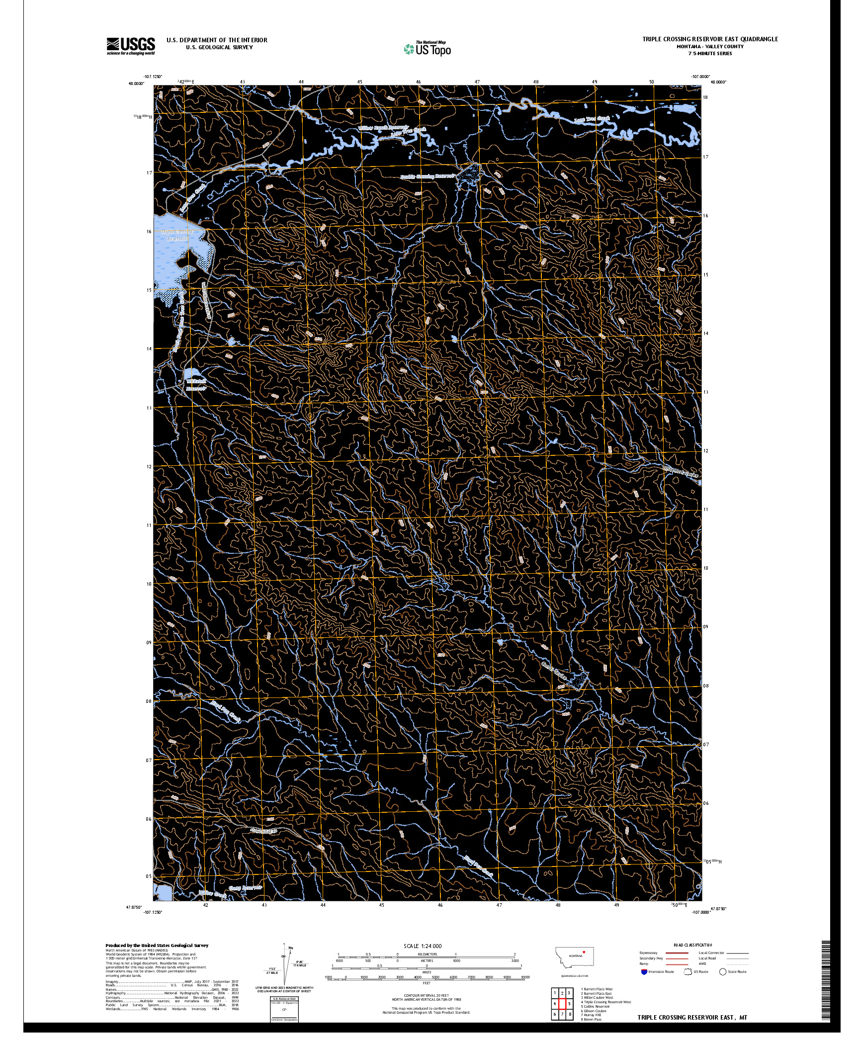 US TOPO 7.5-MINUTE MAP FOR TRIPLE CROSSING RESERVOIR EAST, MT