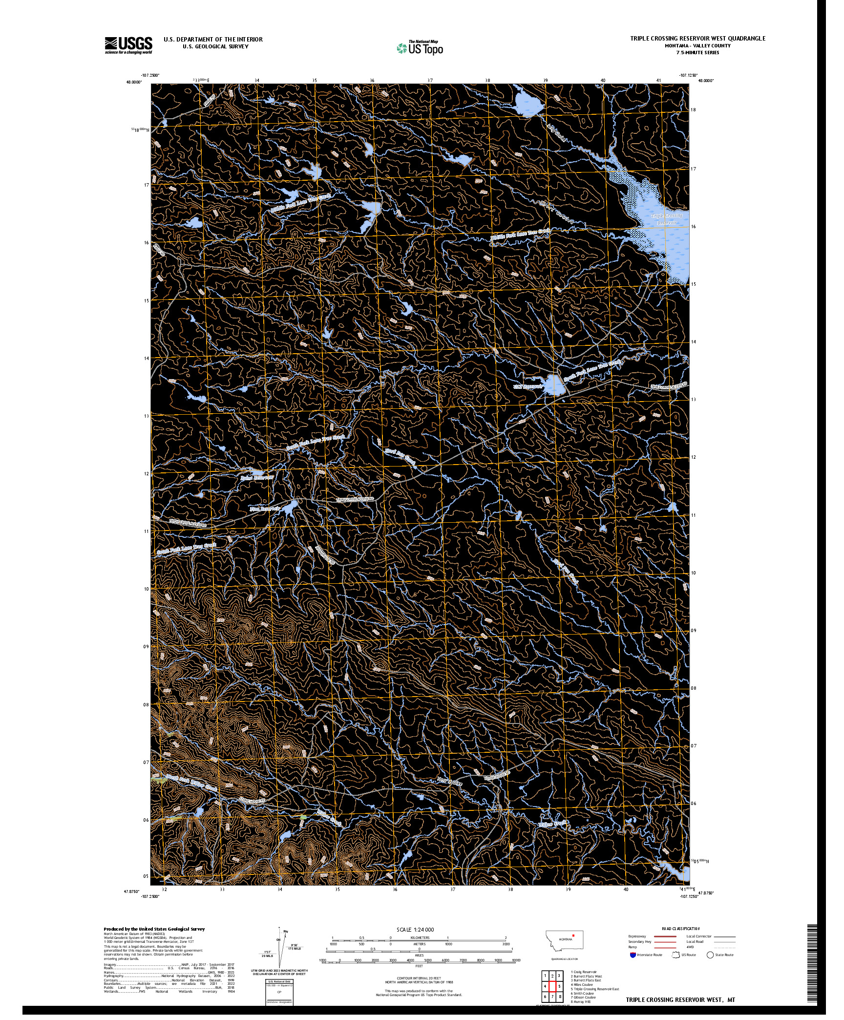 US TOPO 7.5-MINUTE MAP FOR TRIPLE CROSSING RESERVOIR WEST, MT