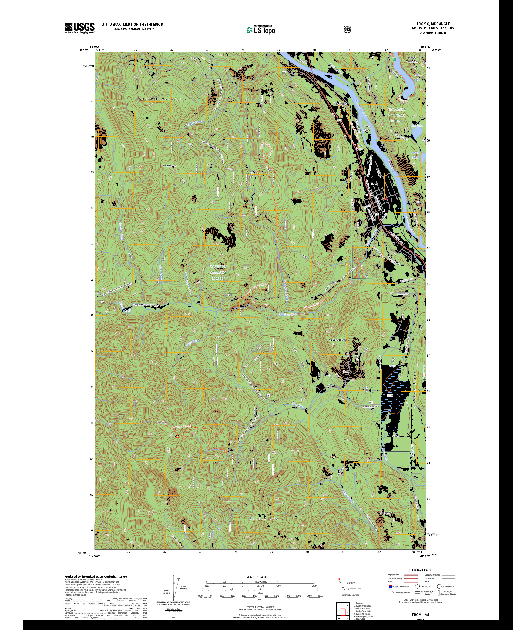 US TOPO 7.5-MINUTE MAP FOR TROY, MT