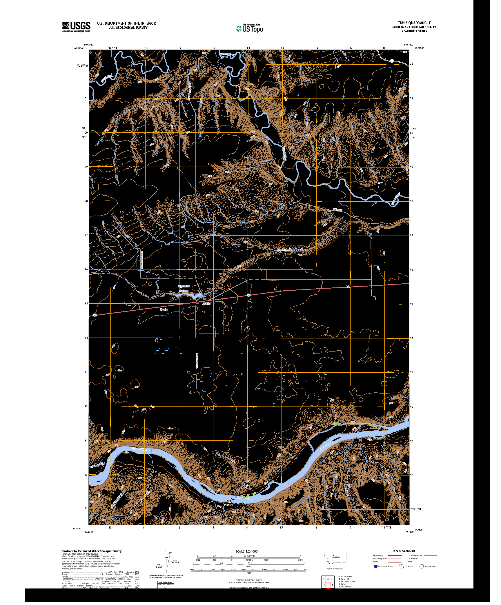 US TOPO 7.5-MINUTE MAP FOR TUNIS, MT