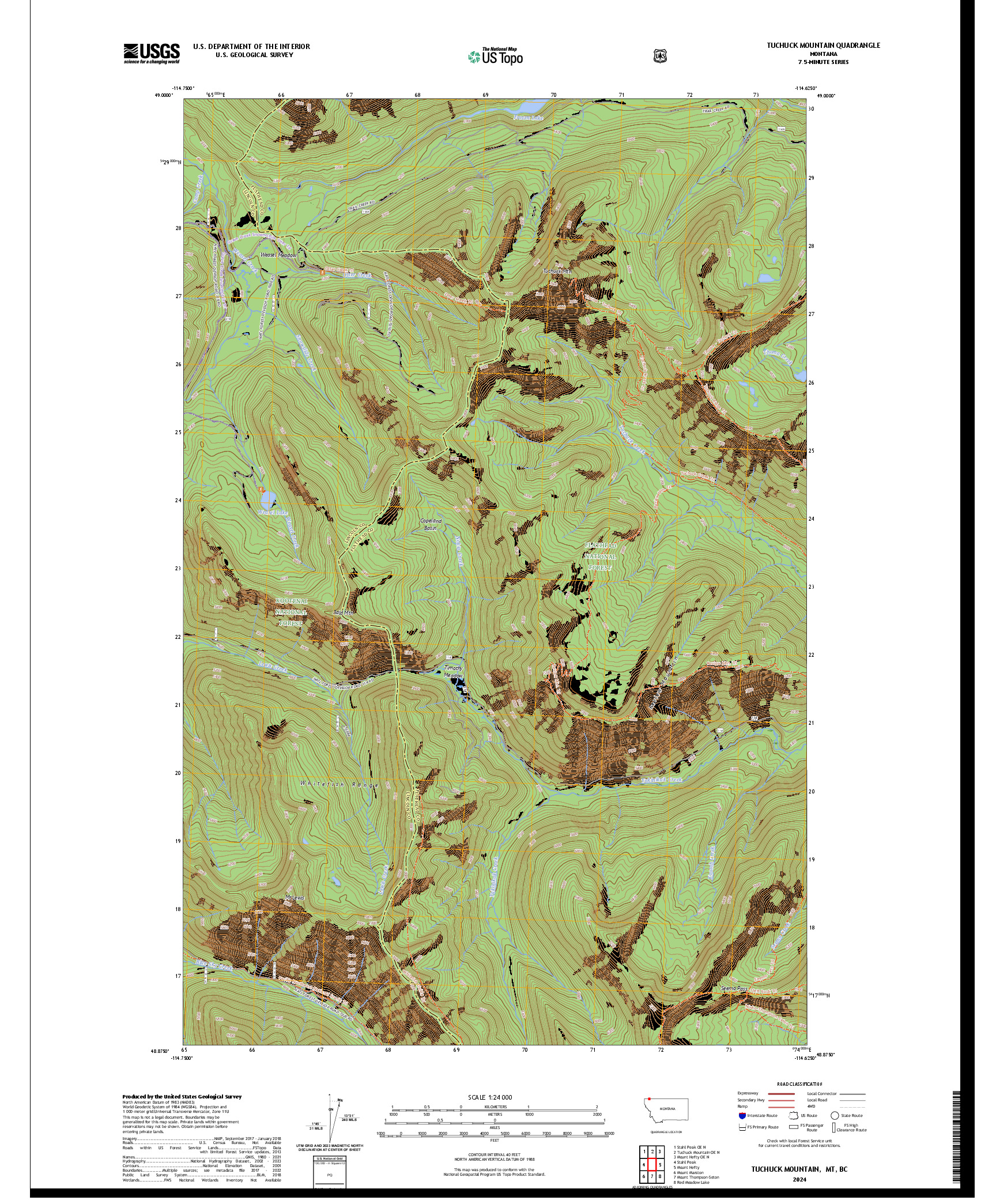 US TOPO 7.5-MINUTE MAP FOR TUCHUCK MOUNTAIN, MT,BC
