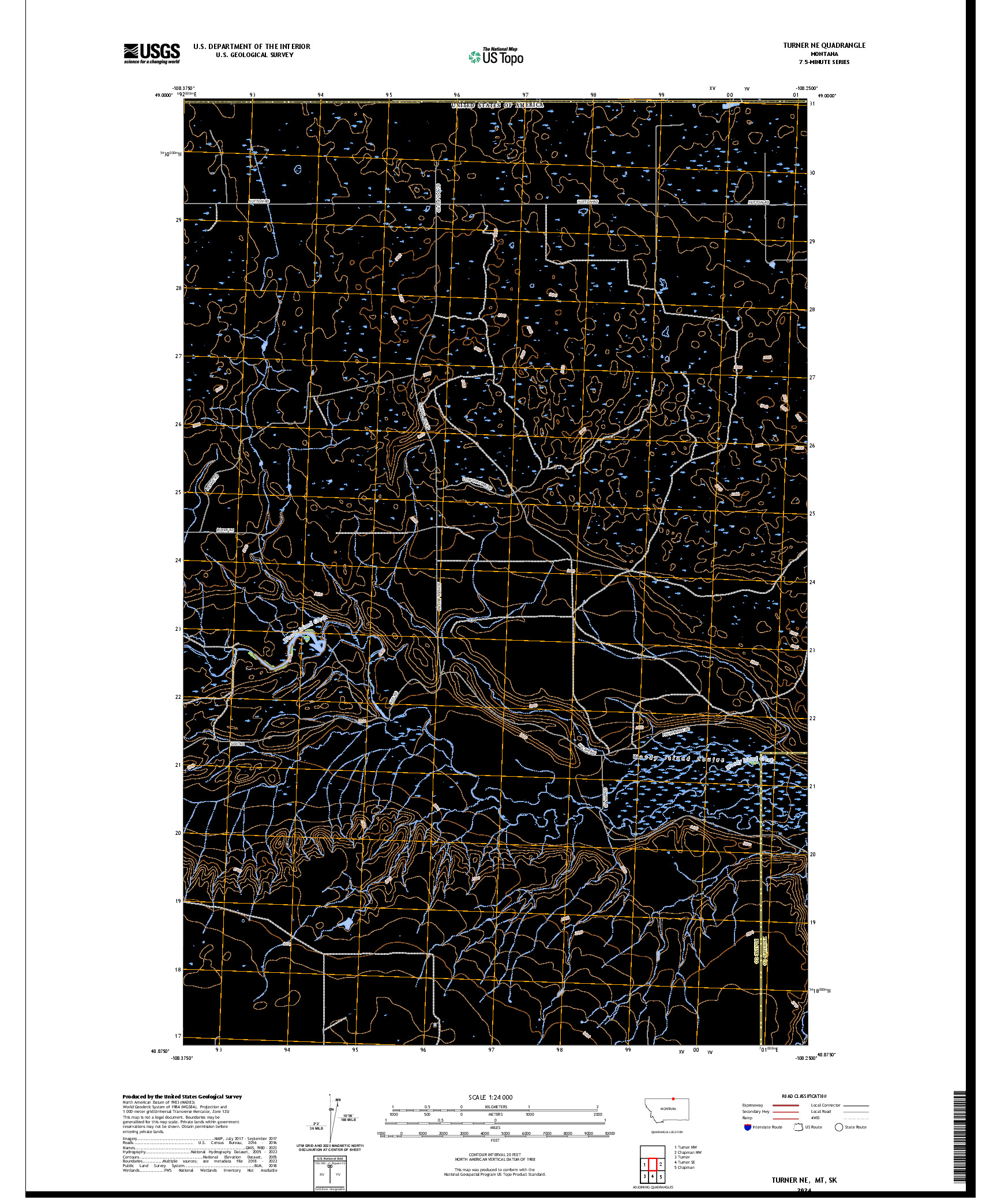 US TOPO 7.5-MINUTE MAP FOR TURNER NE, MT,SK