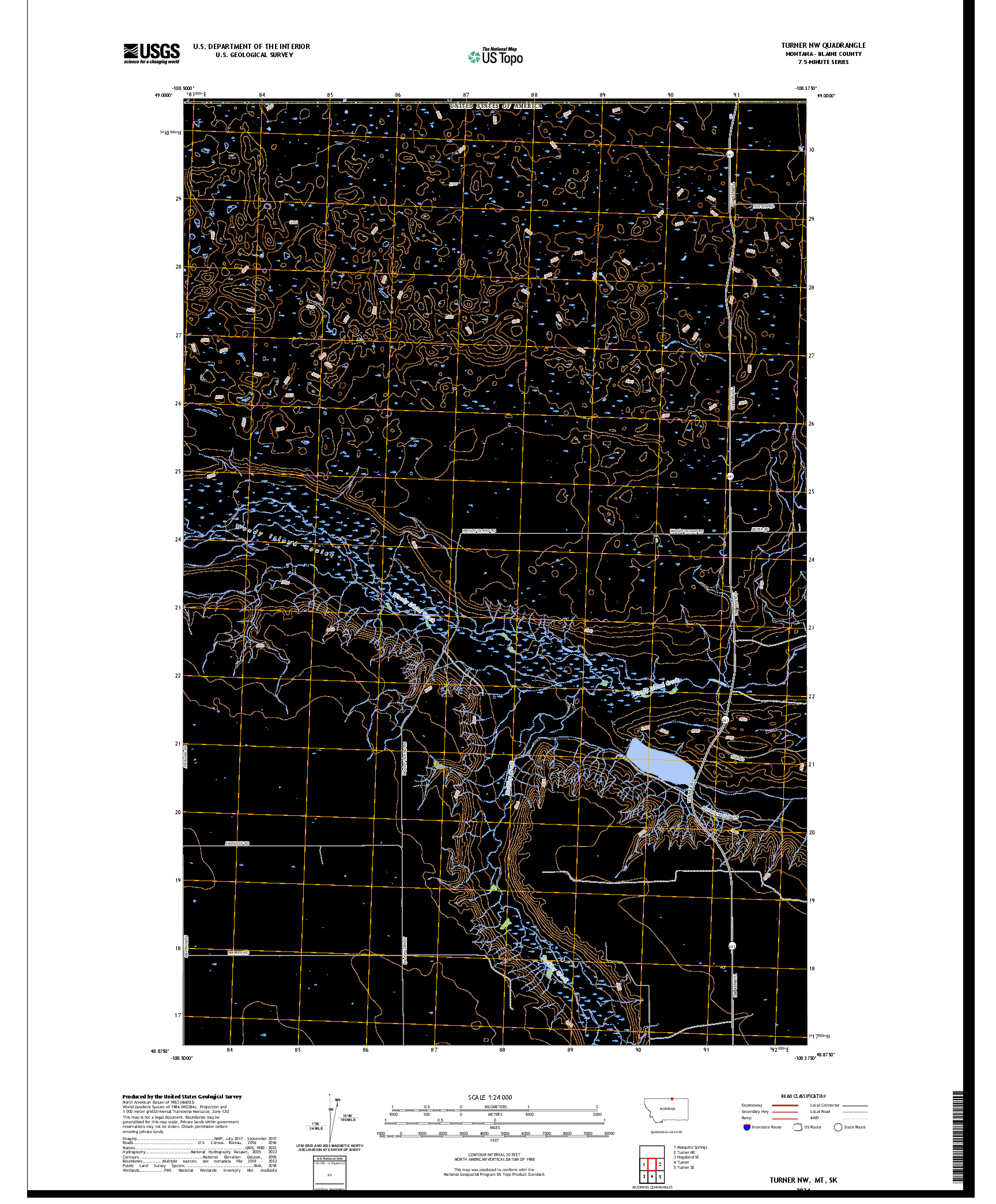 US TOPO 7.5-MINUTE MAP FOR TURNER NW, MT,SK