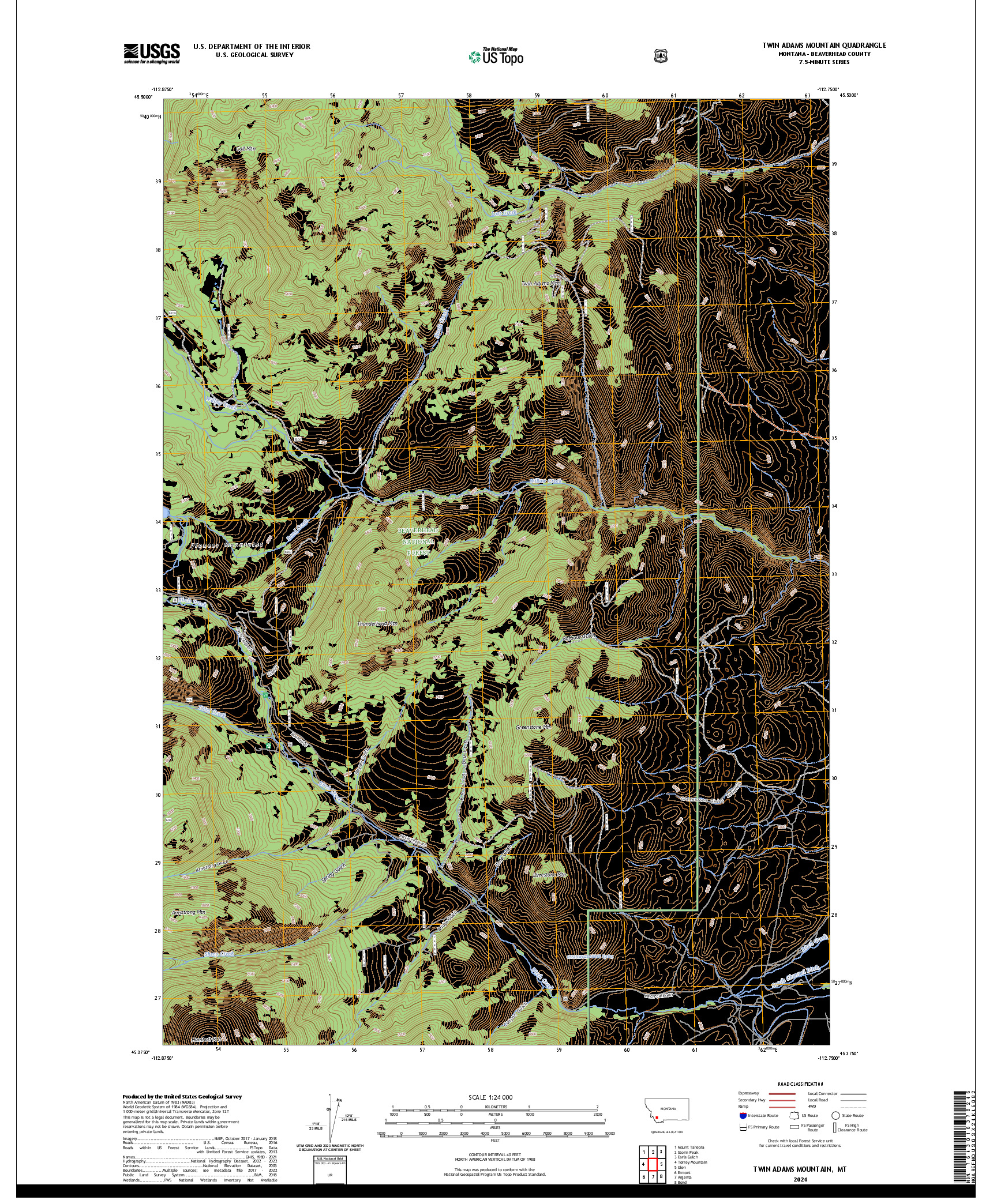 US TOPO 7.5-MINUTE MAP FOR TWIN ADAMS MOUNTAIN, MT