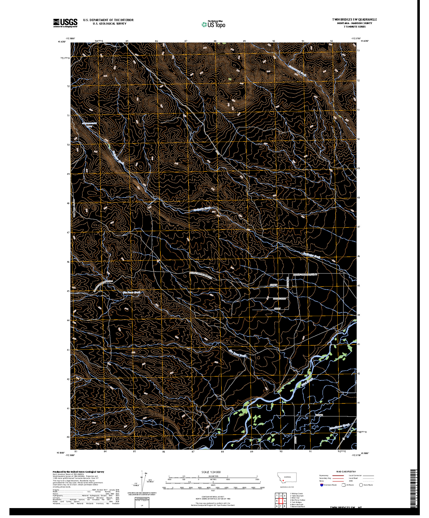 US TOPO 7.5-MINUTE MAP FOR TWIN BRIDGES SW, MT
