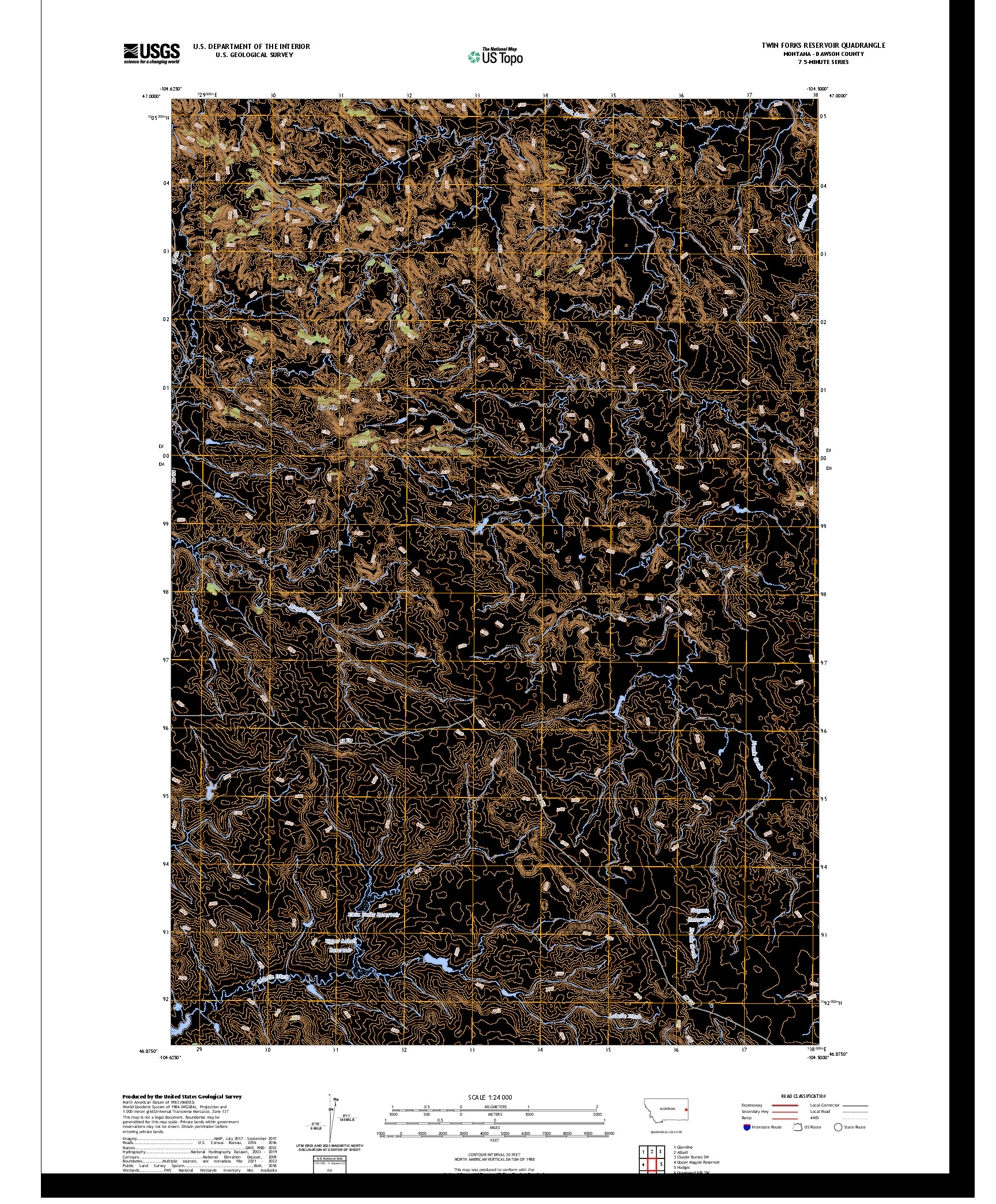 US TOPO 7.5-MINUTE MAP FOR TWIN FORKS RESERVOIR, MT