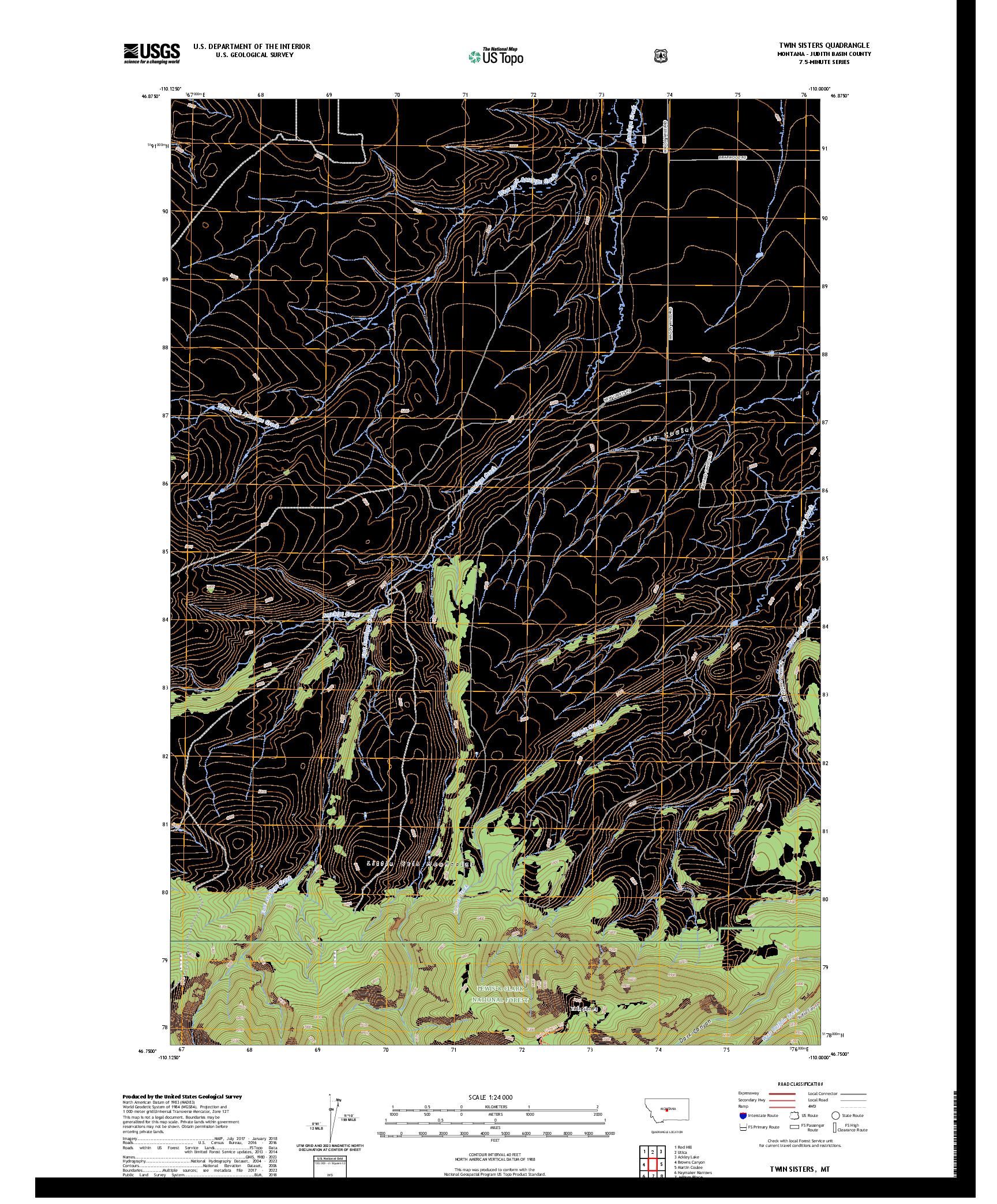 US TOPO 7.5-MINUTE MAP FOR TWIN SISTERS, MT