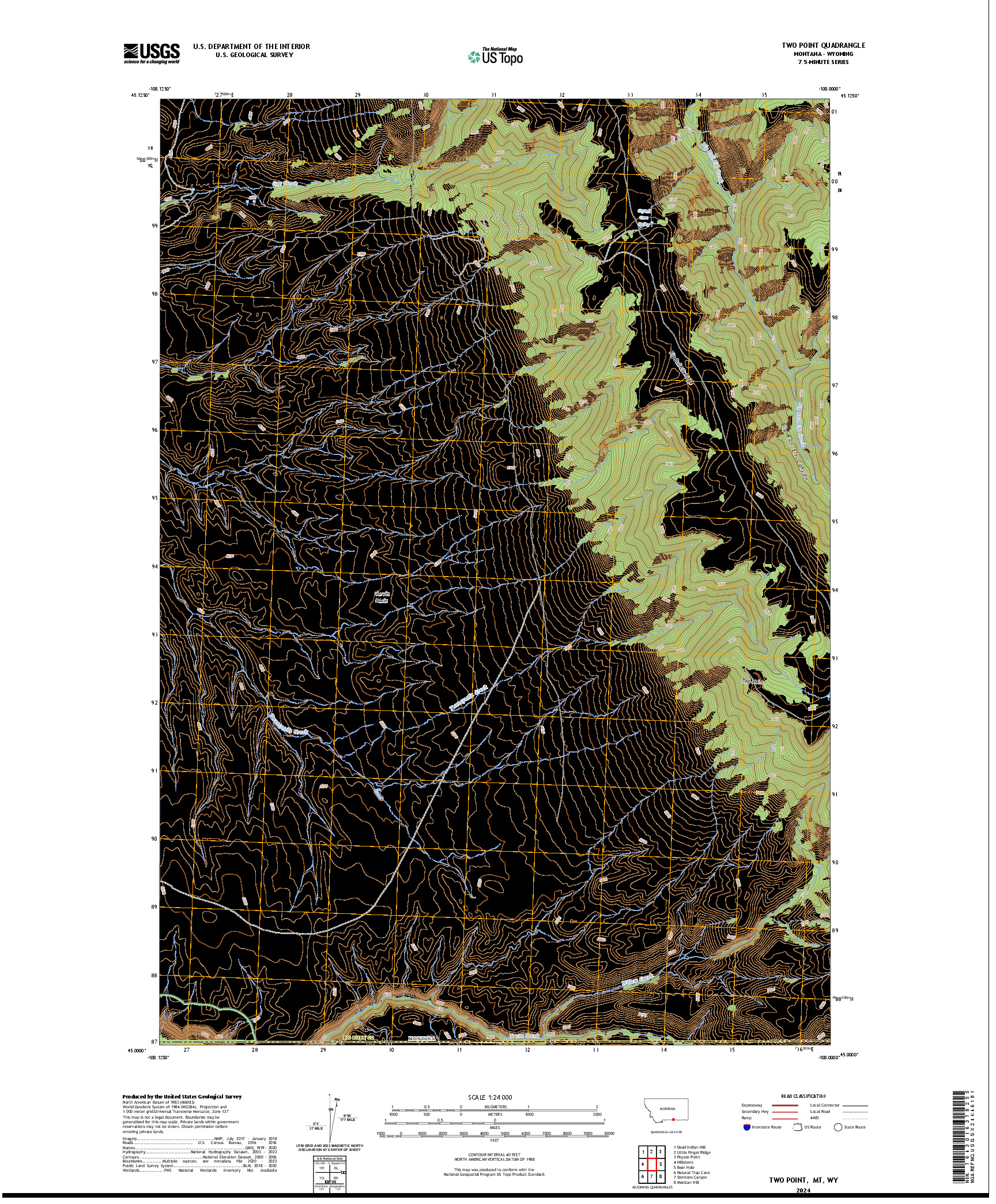 US TOPO 7.5-MINUTE MAP FOR TWO POINT, MT,WY