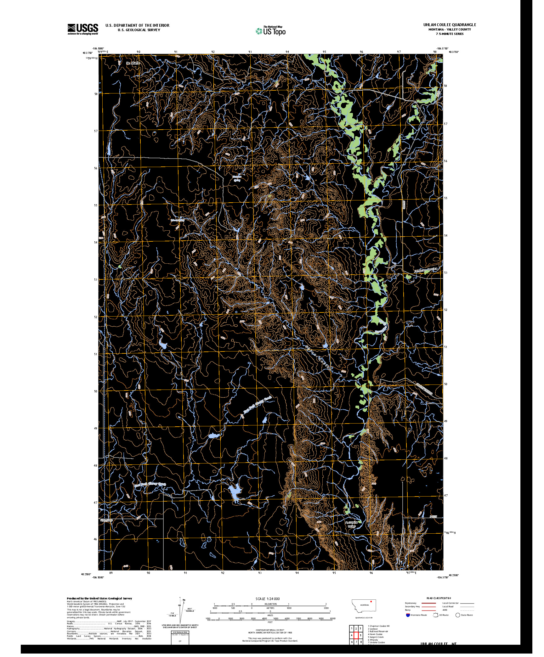 US TOPO 7.5-MINUTE MAP FOR UHLAN COULEE, MT