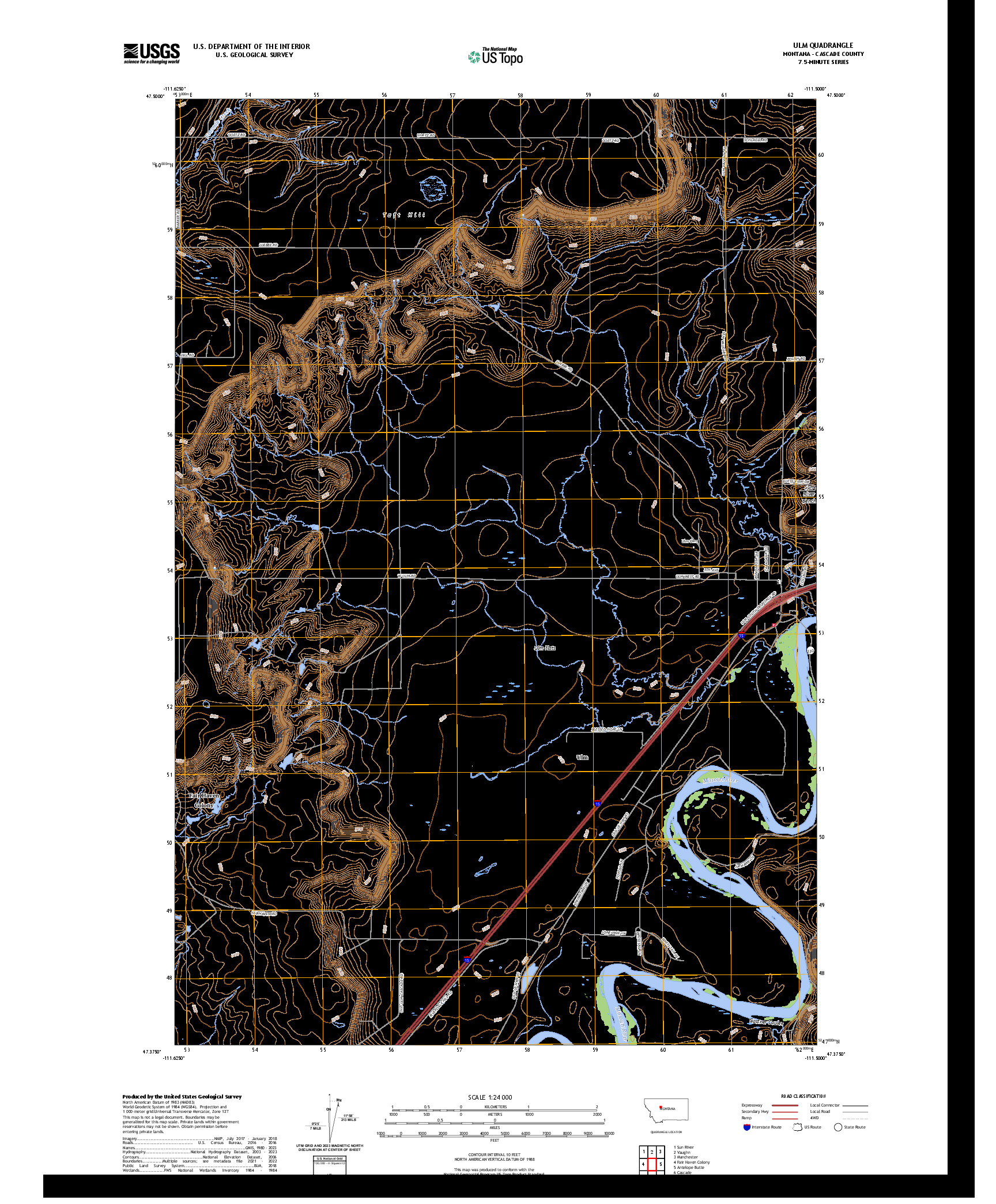 US TOPO 7.5-MINUTE MAP FOR ULM, MT