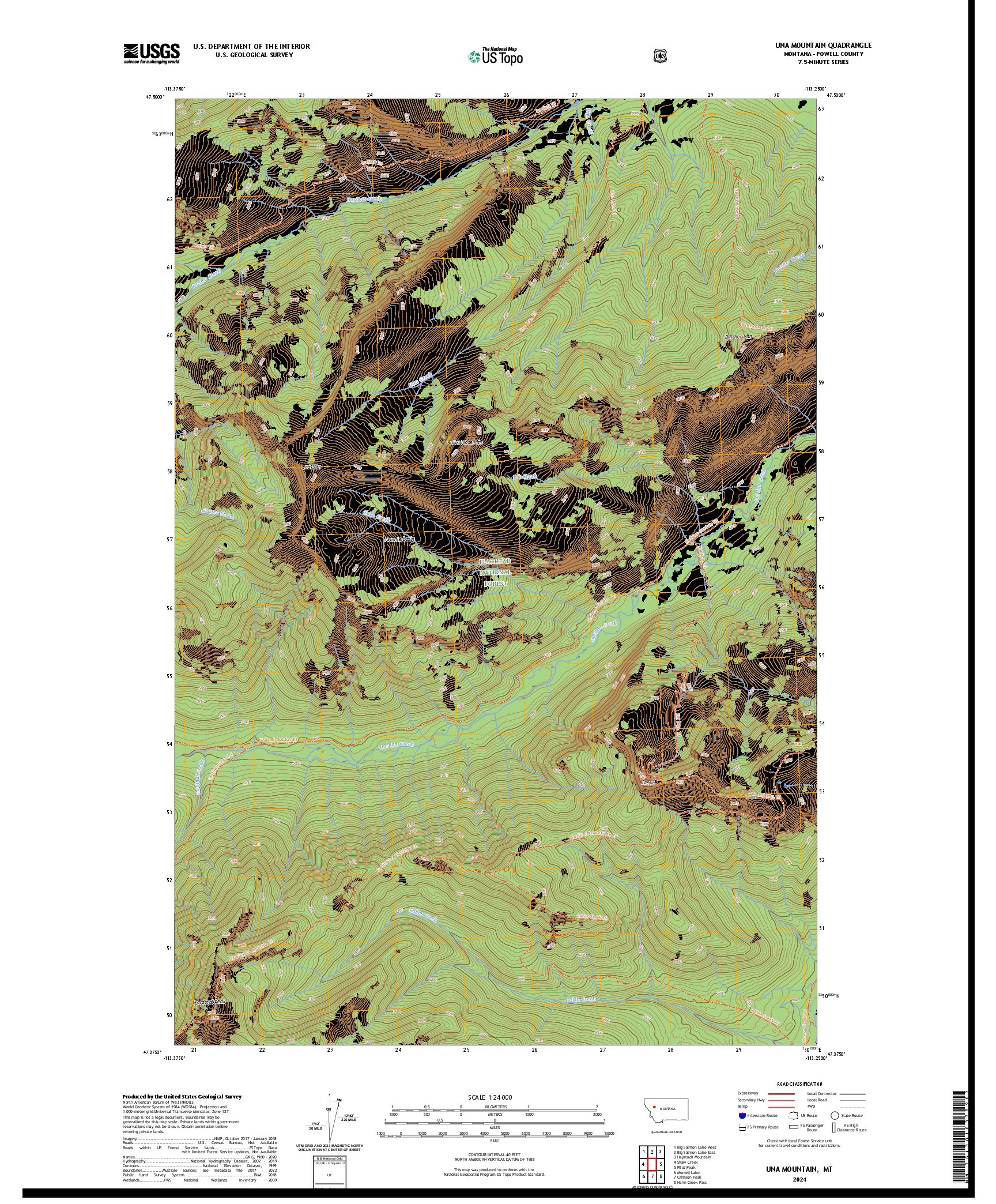 US TOPO 7.5-MINUTE MAP FOR UNA MOUNTAIN, MT