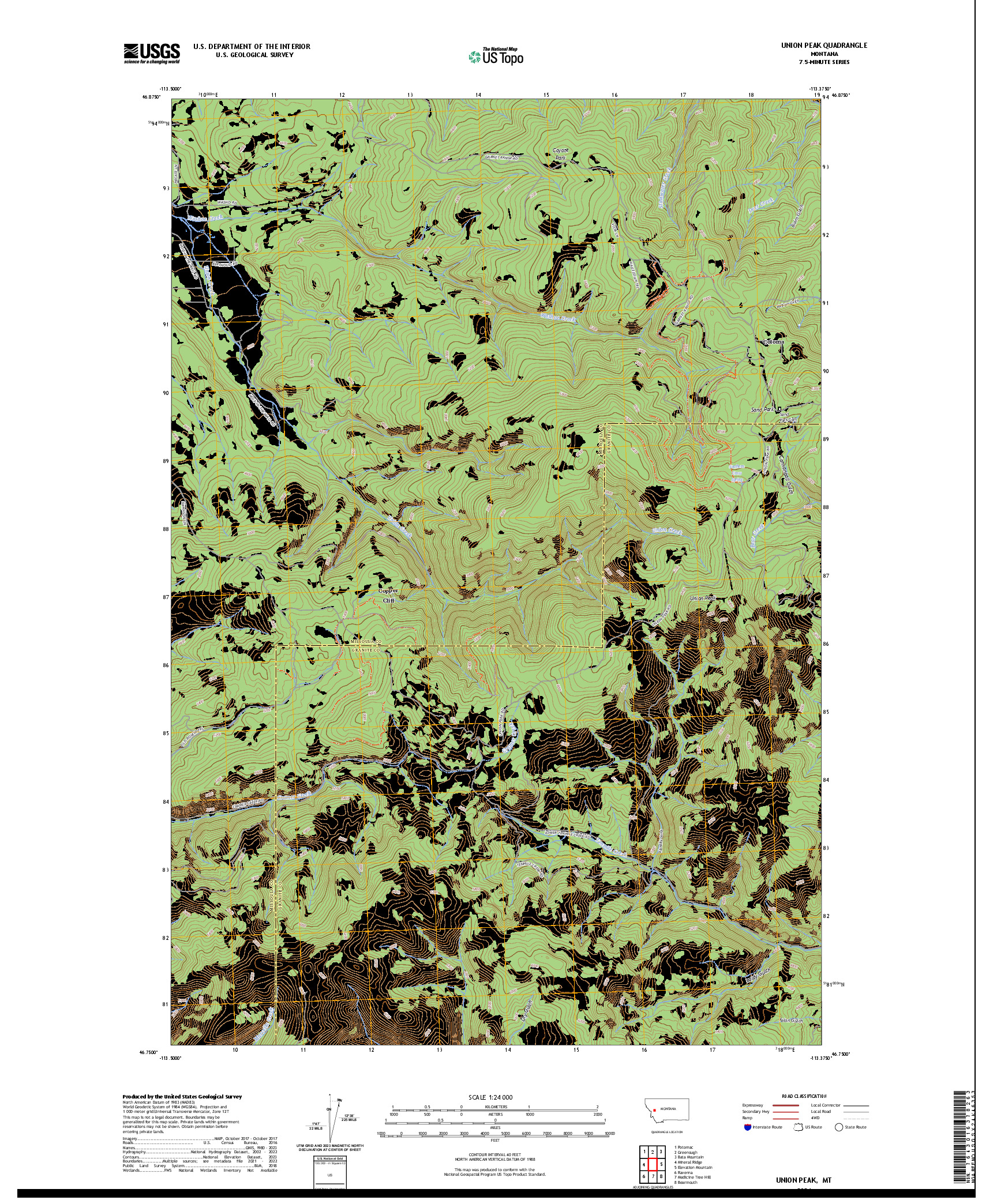 US TOPO 7.5-MINUTE MAP FOR UNION PEAK, MT