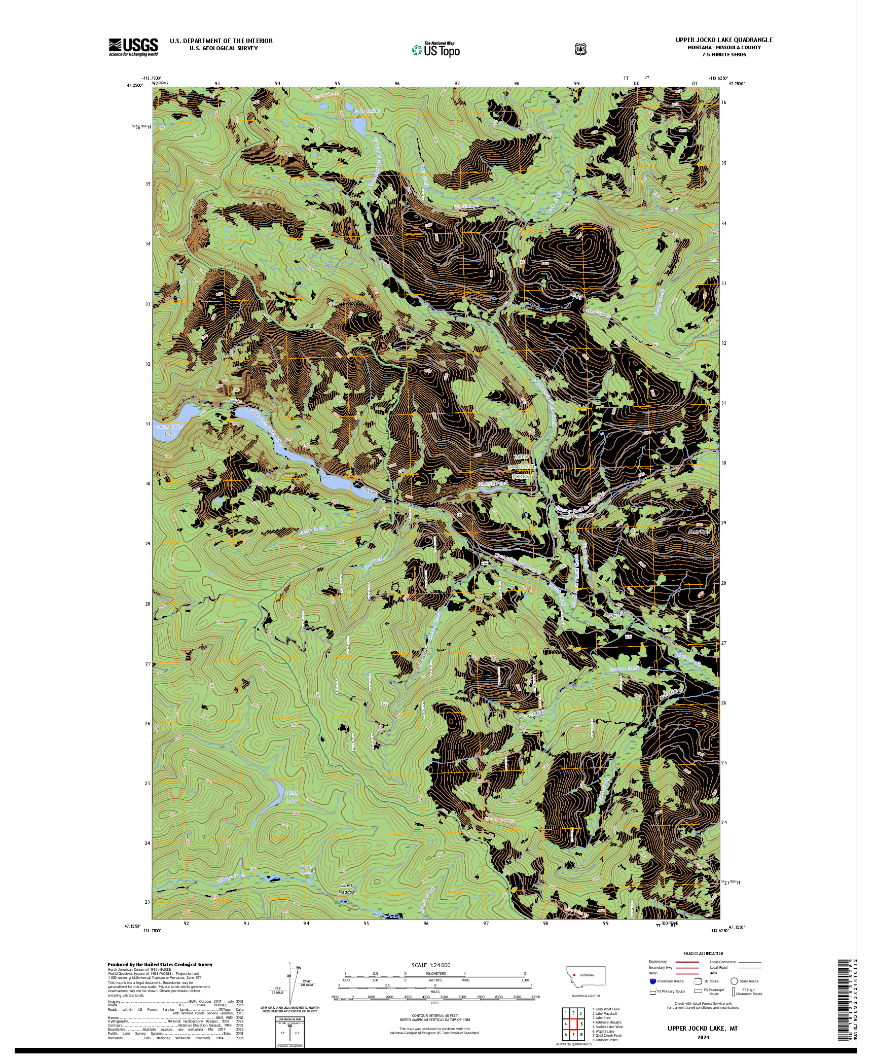 US TOPO 7.5-MINUTE MAP FOR UPPER JOCKO LAKE, MT