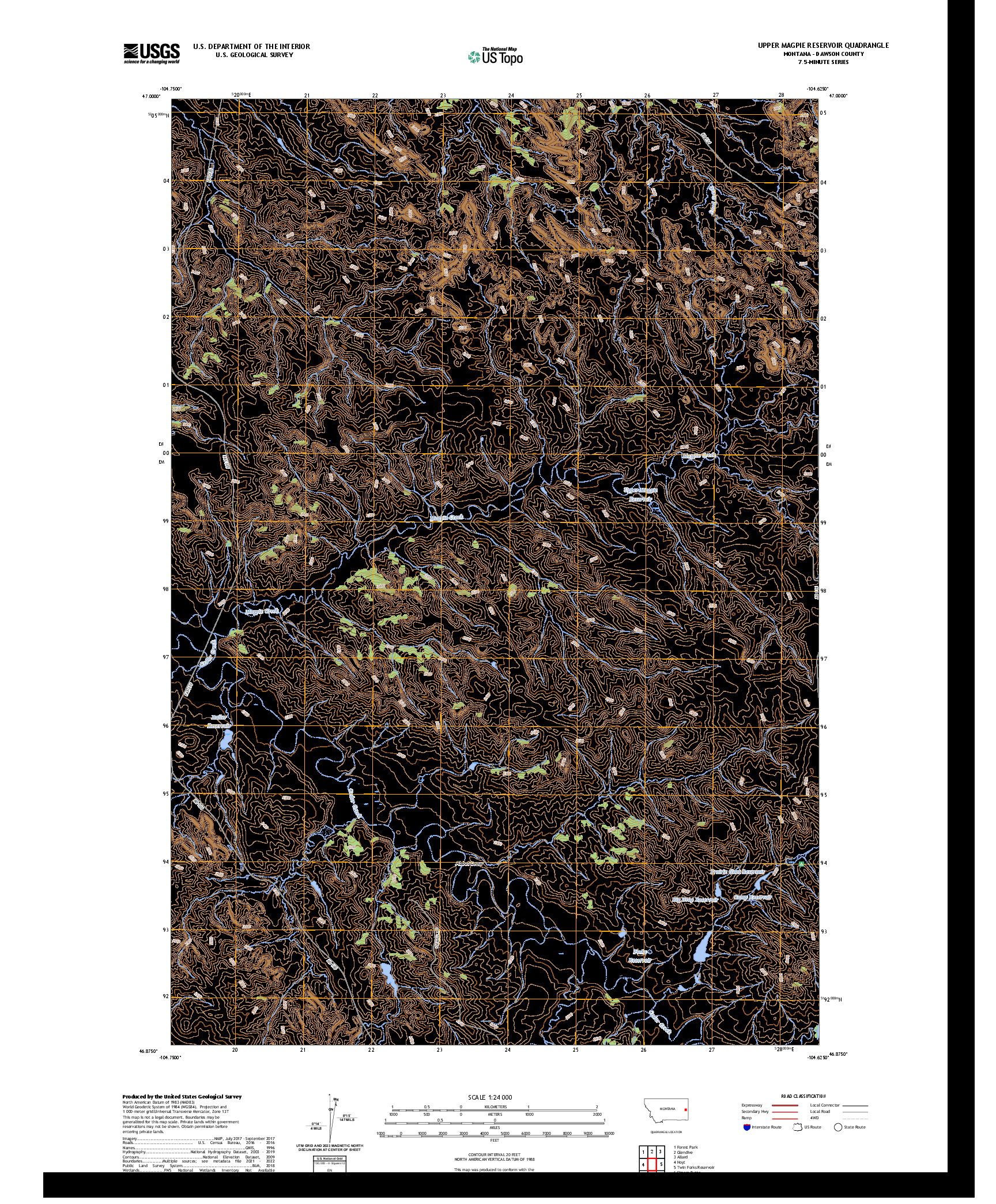 US TOPO 7.5-MINUTE MAP FOR UPPER MAGPIE RESERVOIR, MT