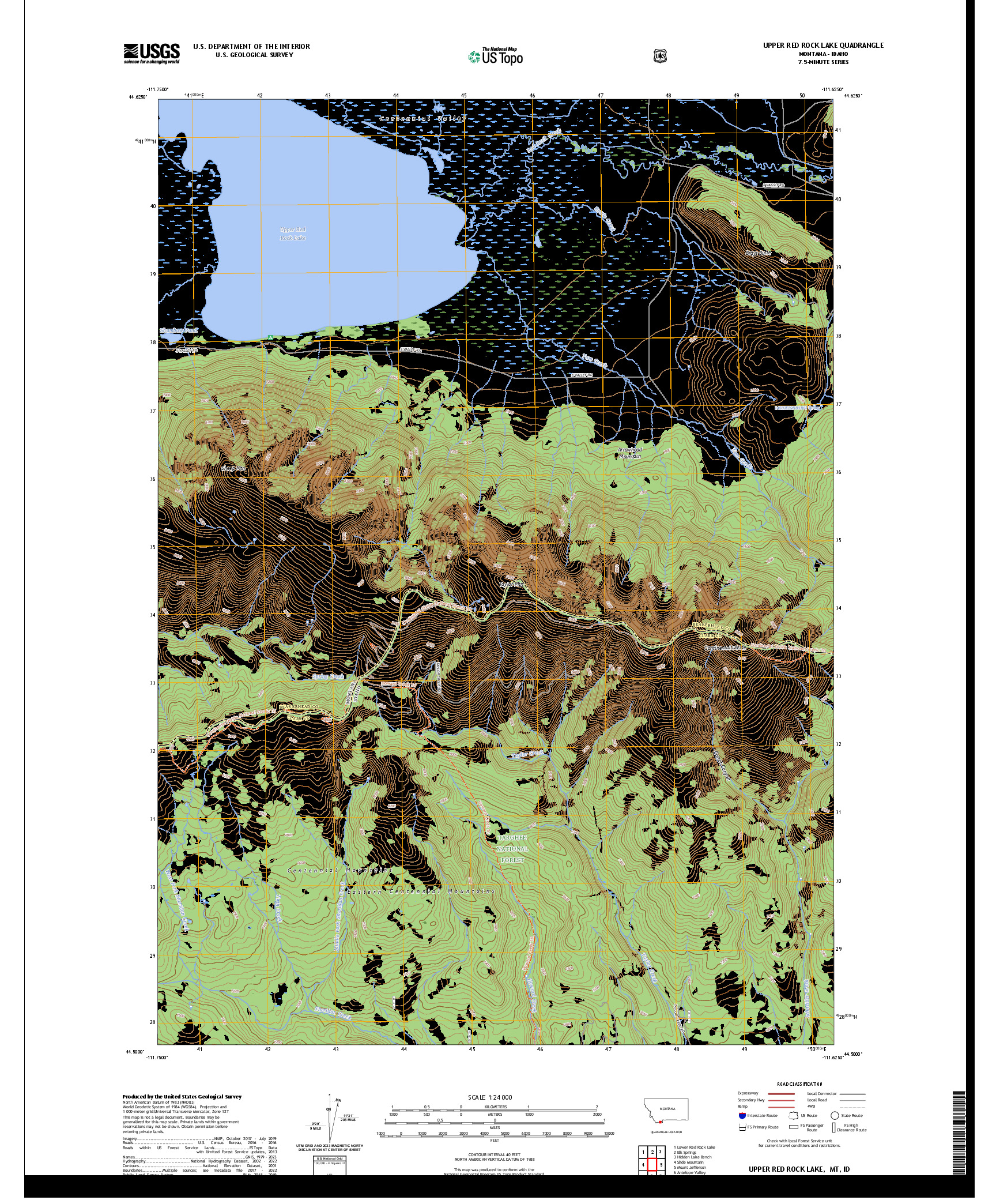 US TOPO 7.5-MINUTE MAP FOR UPPER RED ROCK LAKE, MT,ID