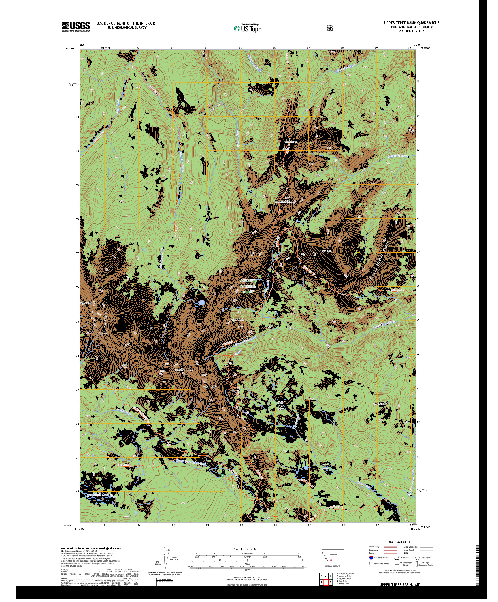 US TOPO 7.5-MINUTE MAP FOR UPPER TEPEE BASIN, MT