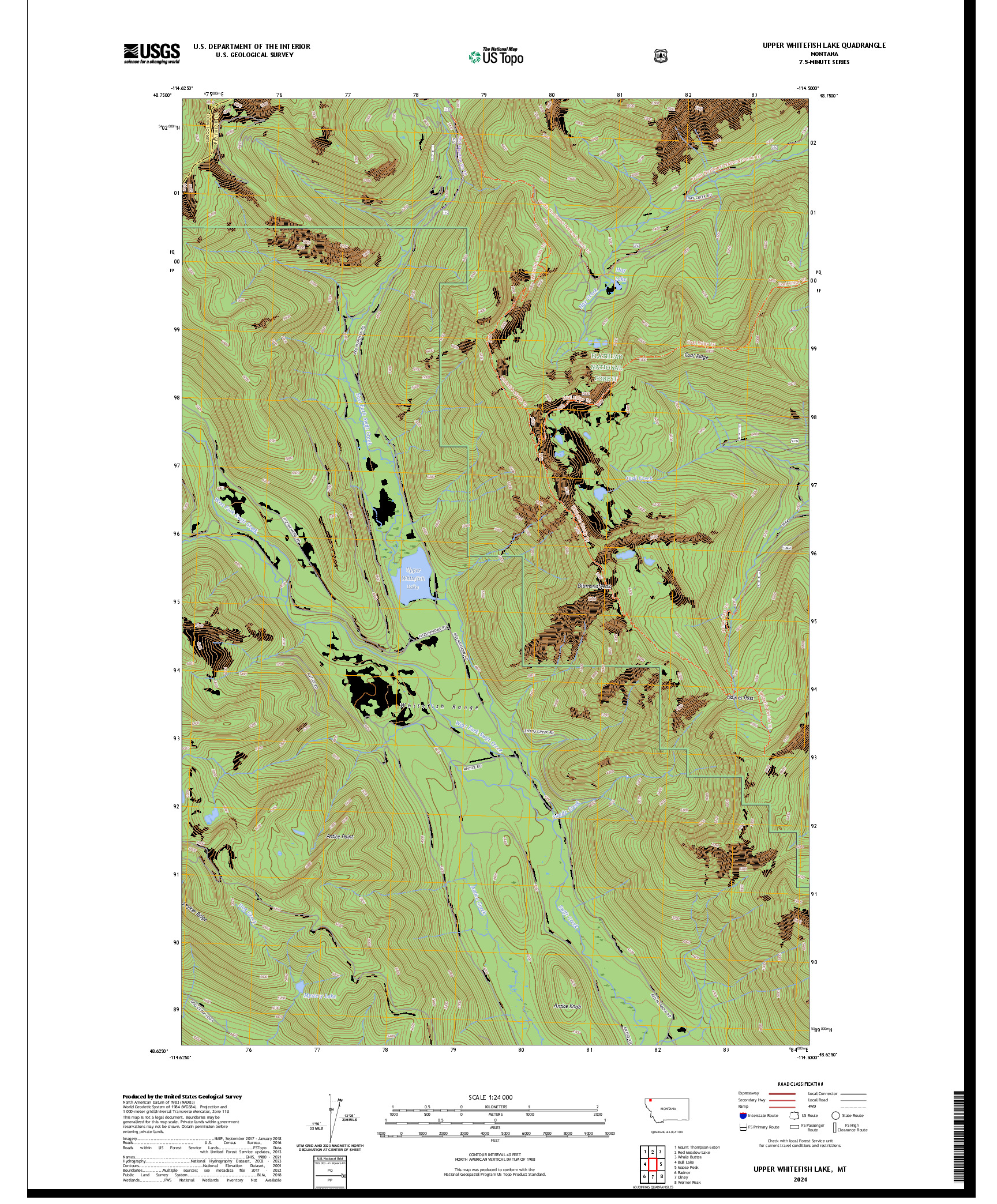 US TOPO 7.5-MINUTE MAP FOR UPPER WHITEFISH LAKE, MT