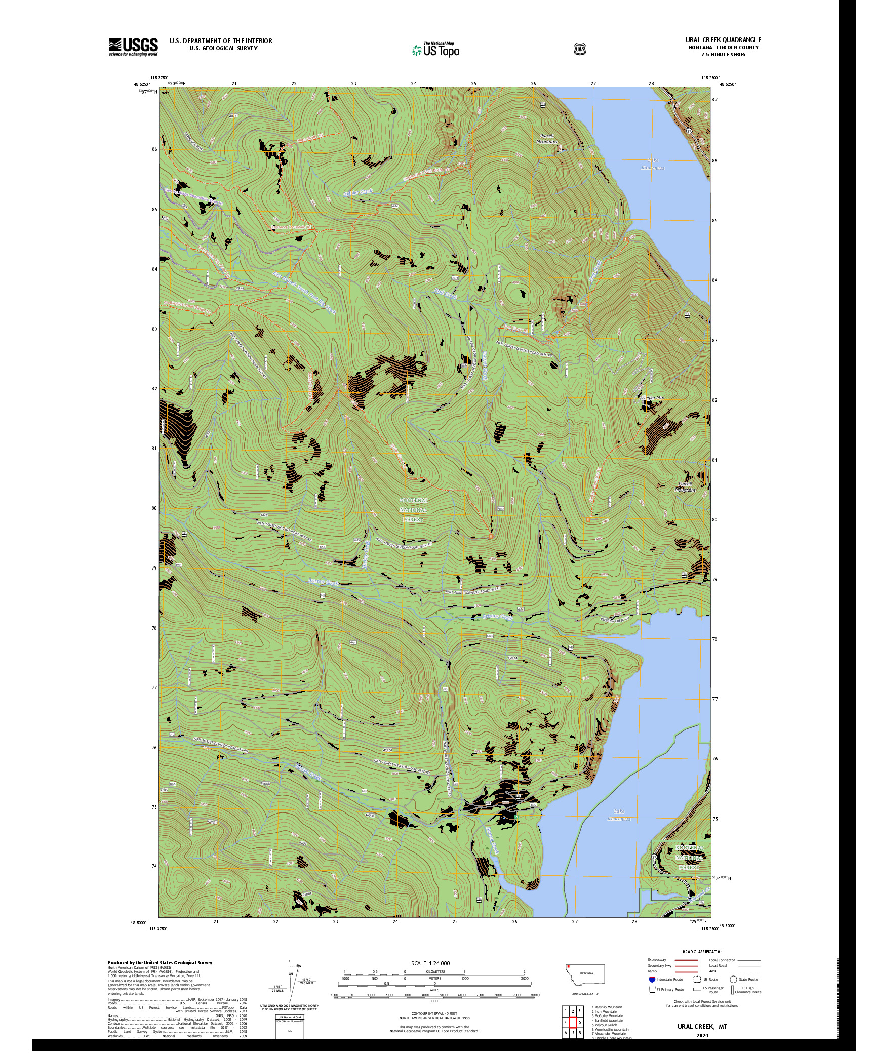 US TOPO 7.5-MINUTE MAP FOR URAL CREEK, MT