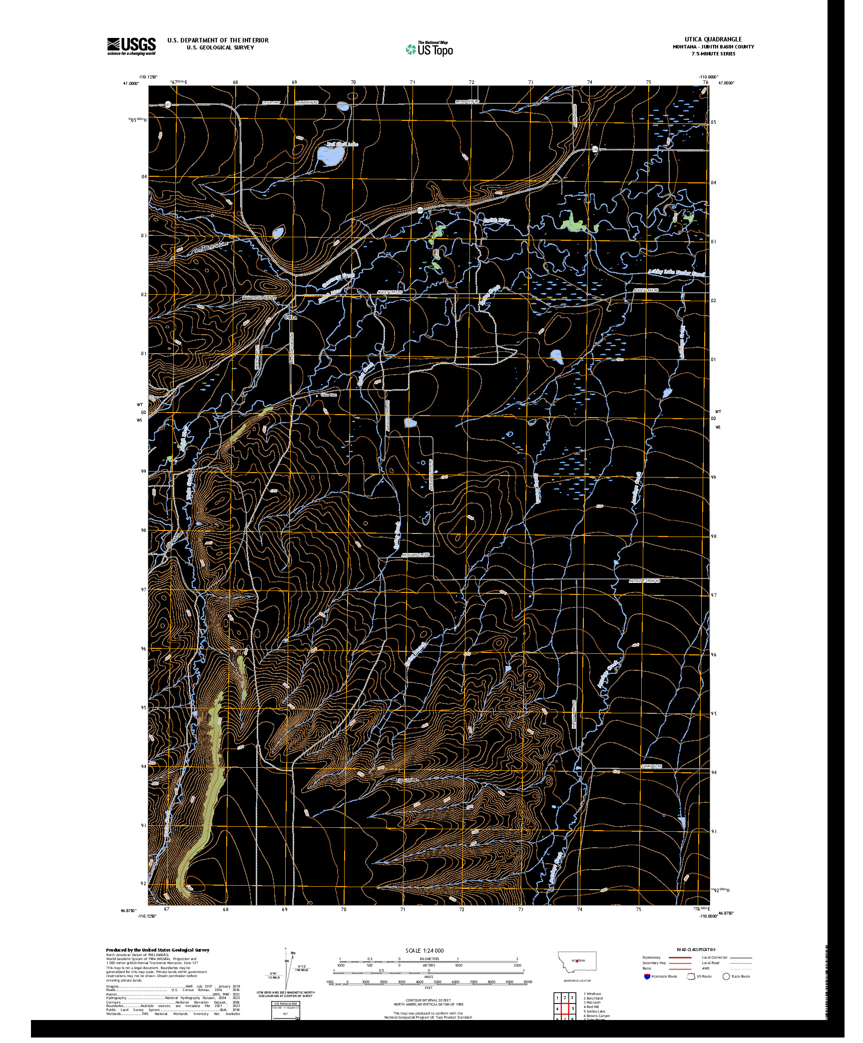 US TOPO 7.5-MINUTE MAP FOR UTICA, MT