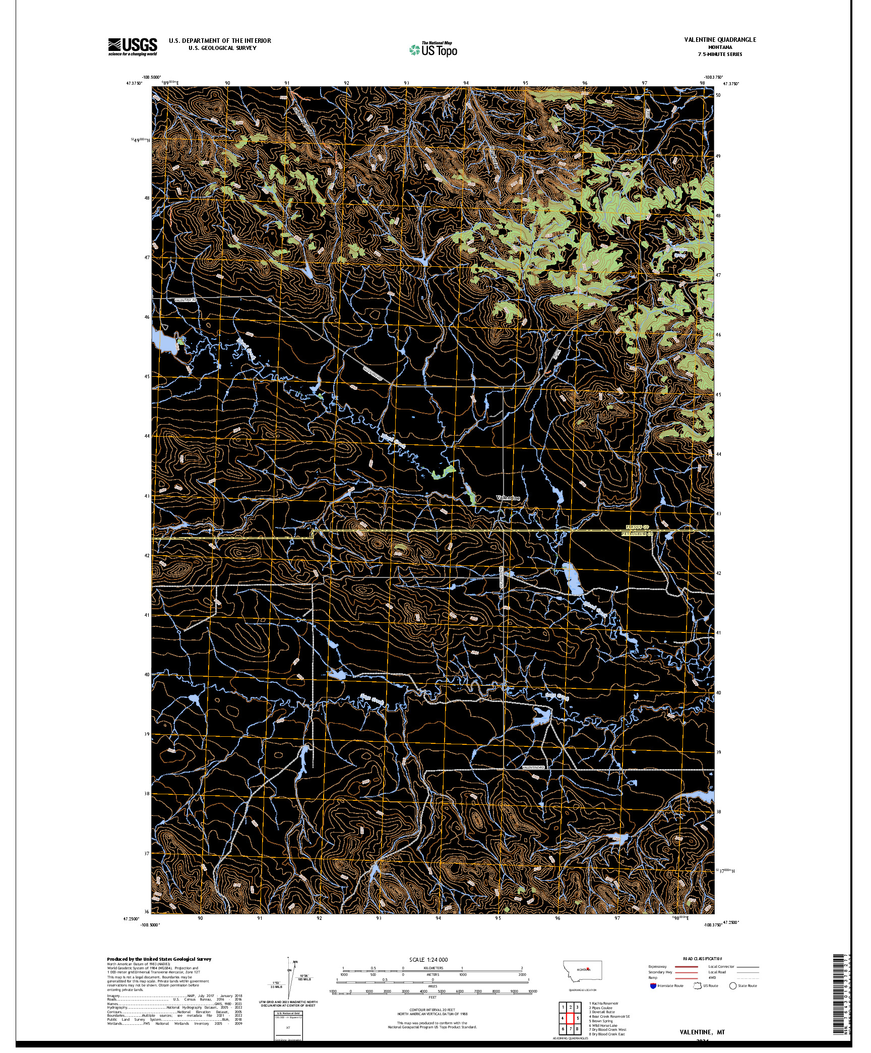 US TOPO 7.5-MINUTE MAP FOR VALENTINE, MT