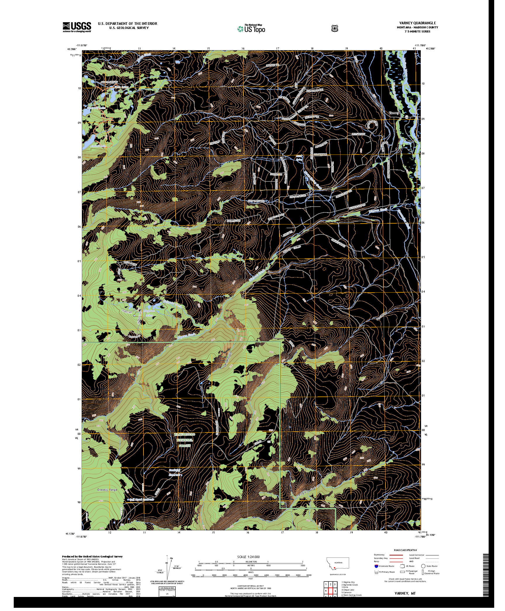 US TOPO 7.5-MINUTE MAP FOR VARNEY, MT