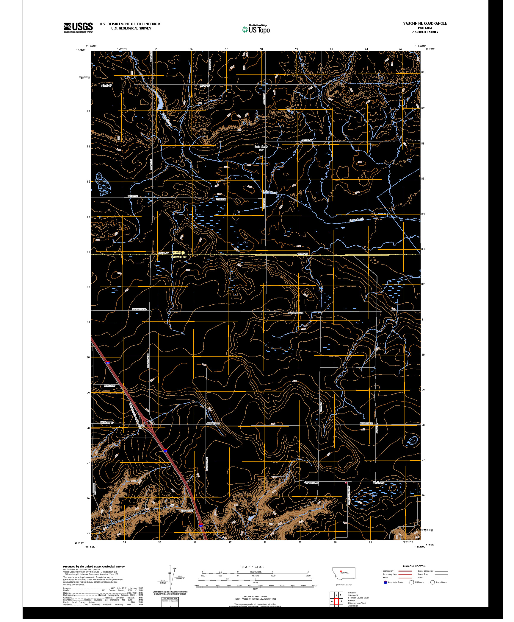 US TOPO 7.5-MINUTE MAP FOR VAUGHN NE, MT