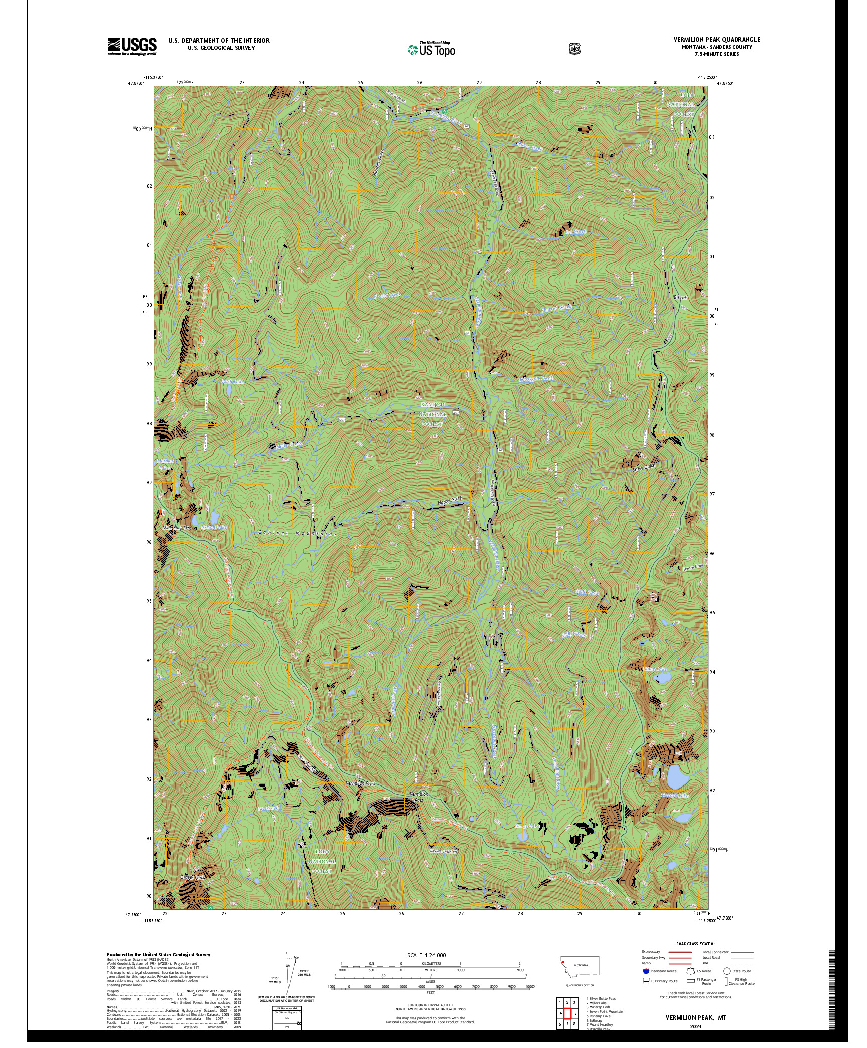 US TOPO 7.5-MINUTE MAP FOR VERMILION PEAK, MT