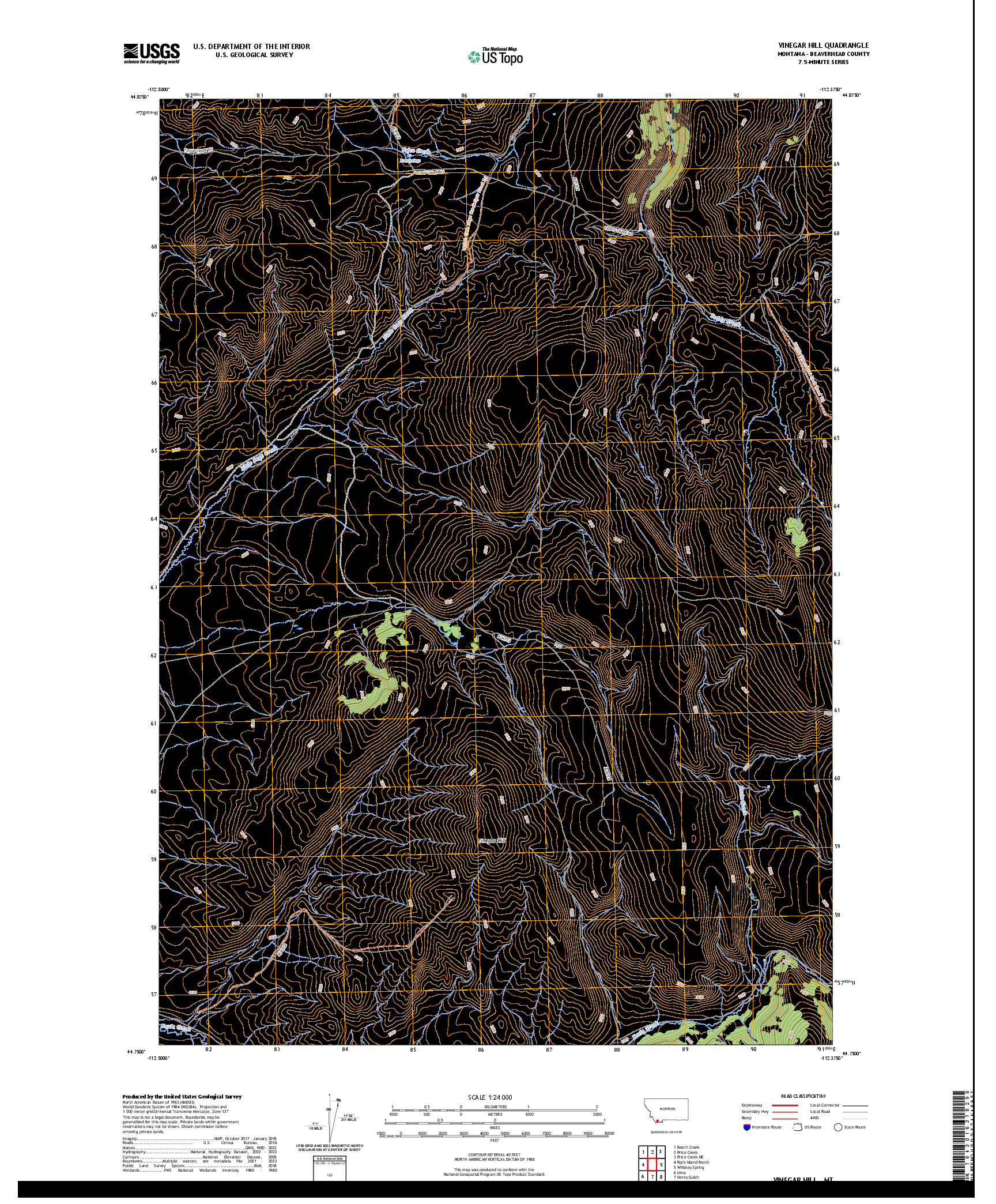 US TOPO 7.5-MINUTE MAP FOR VINEGAR HILL, MT