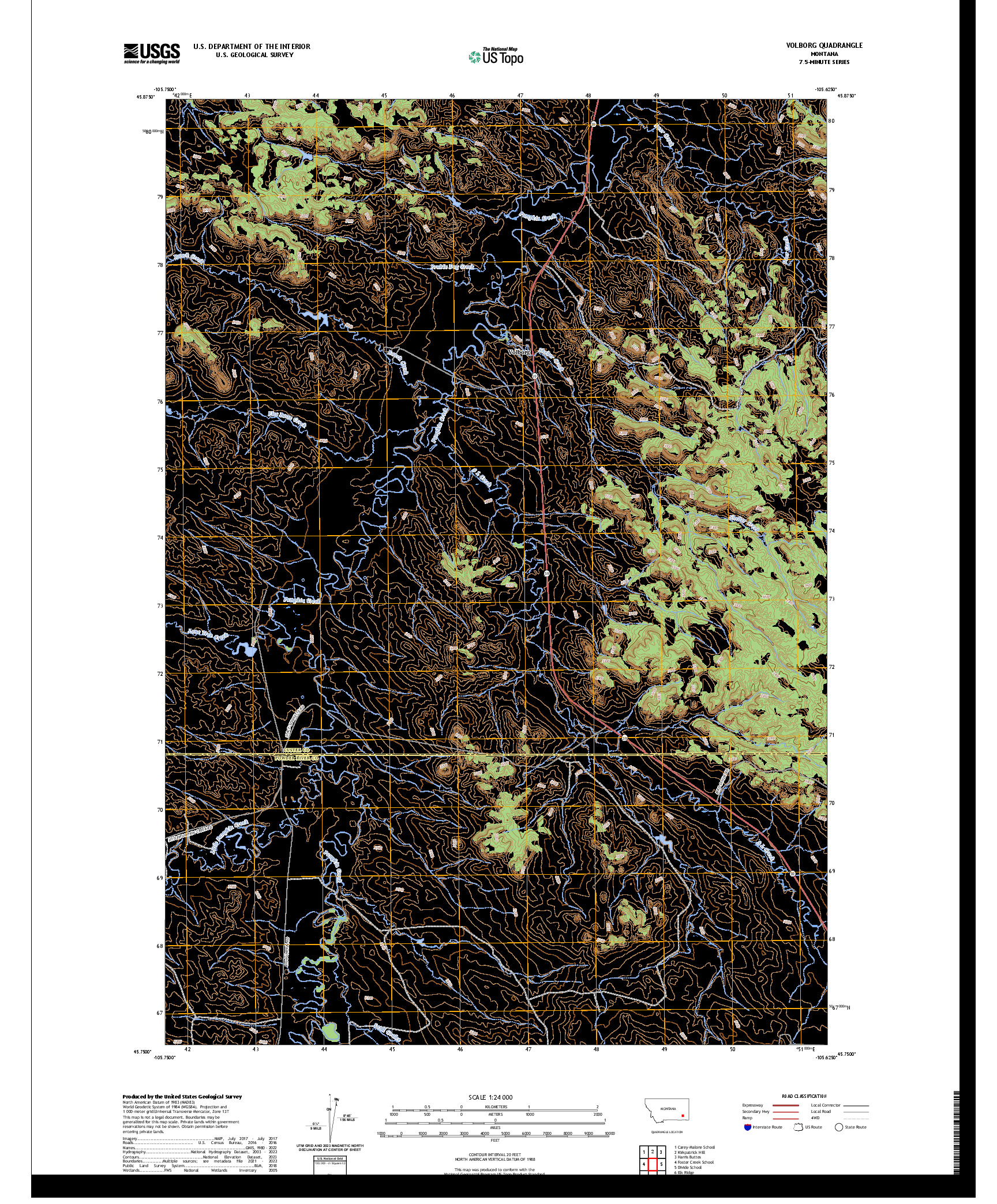 US TOPO 7.5-MINUTE MAP FOR VOLBORG, MT