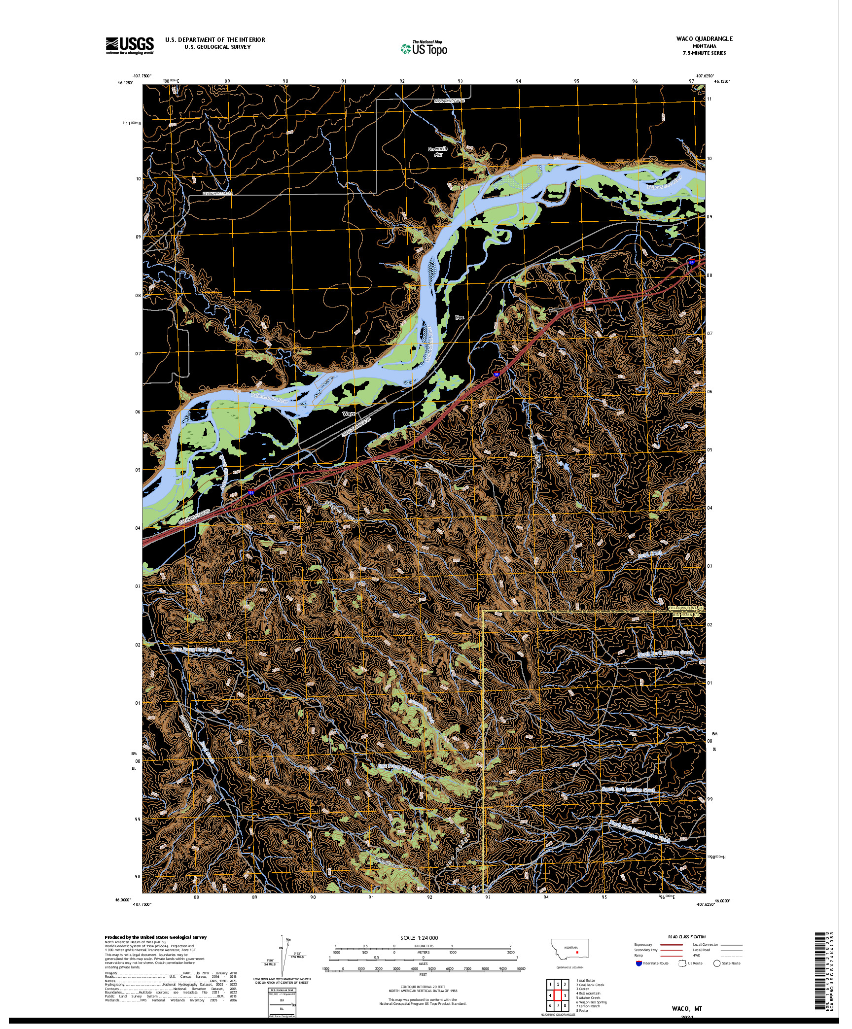 US TOPO 7.5-MINUTE MAP FOR WACO, MT
