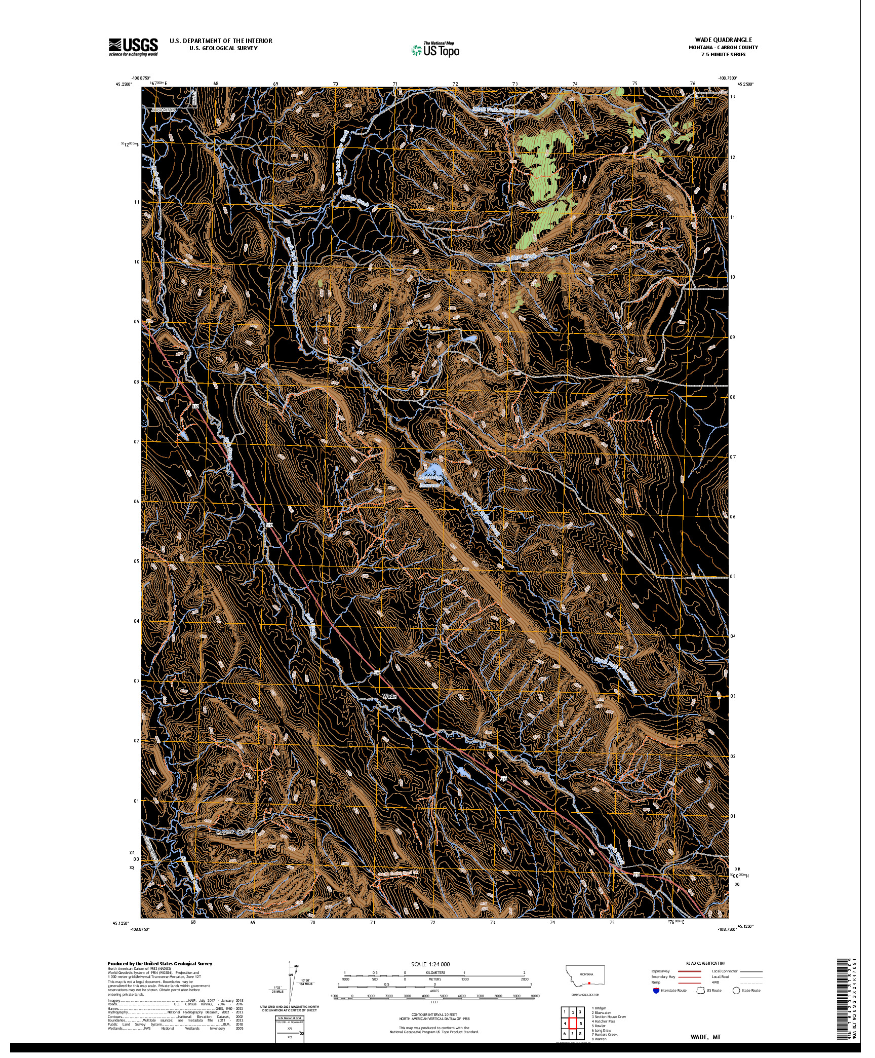US TOPO 7.5-MINUTE MAP FOR WADE, MT