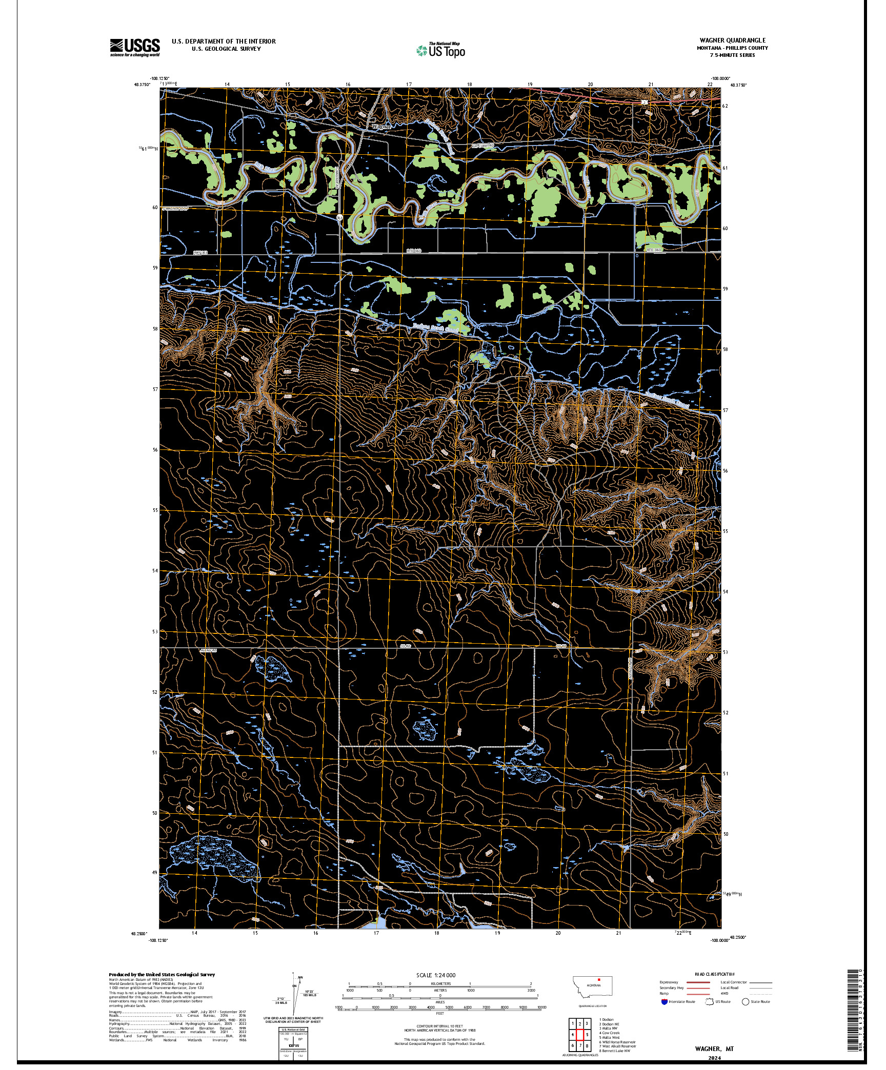 US TOPO 7.5-MINUTE MAP FOR WAGNER, MT