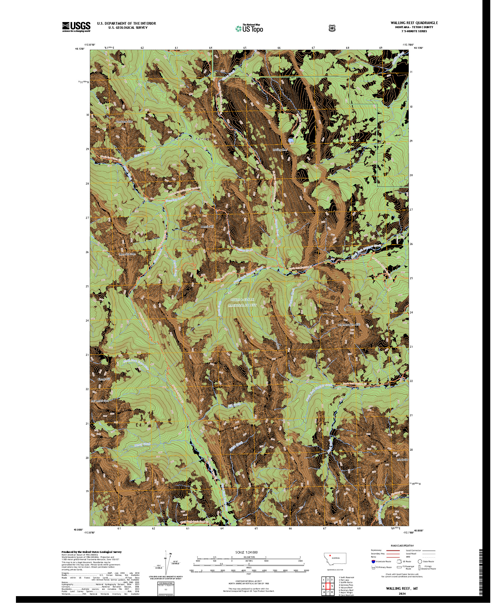 US TOPO 7.5-MINUTE MAP FOR WALLING REEF, MT