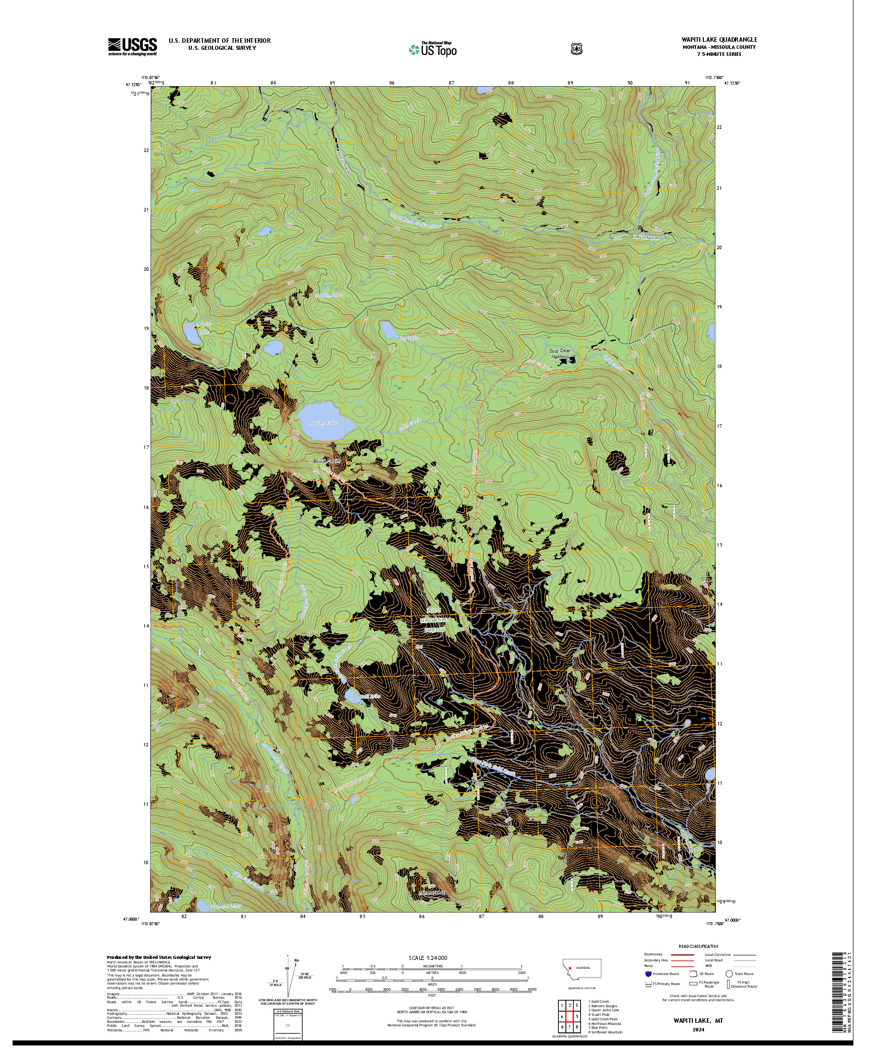 US TOPO 7.5-MINUTE MAP FOR WAPITI LAKE, MT