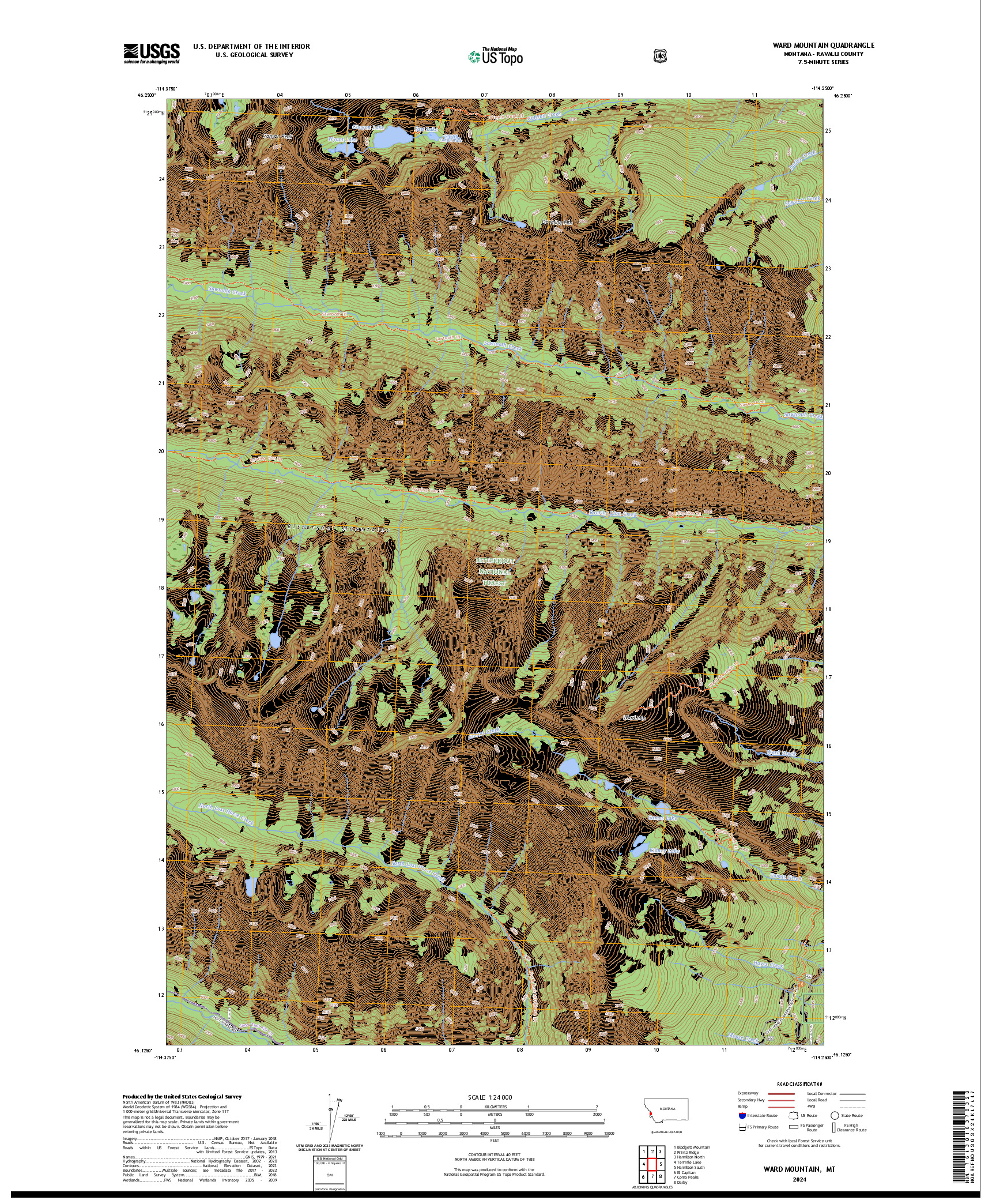 US TOPO 7.5-MINUTE MAP FOR WARD MOUNTAIN, MT