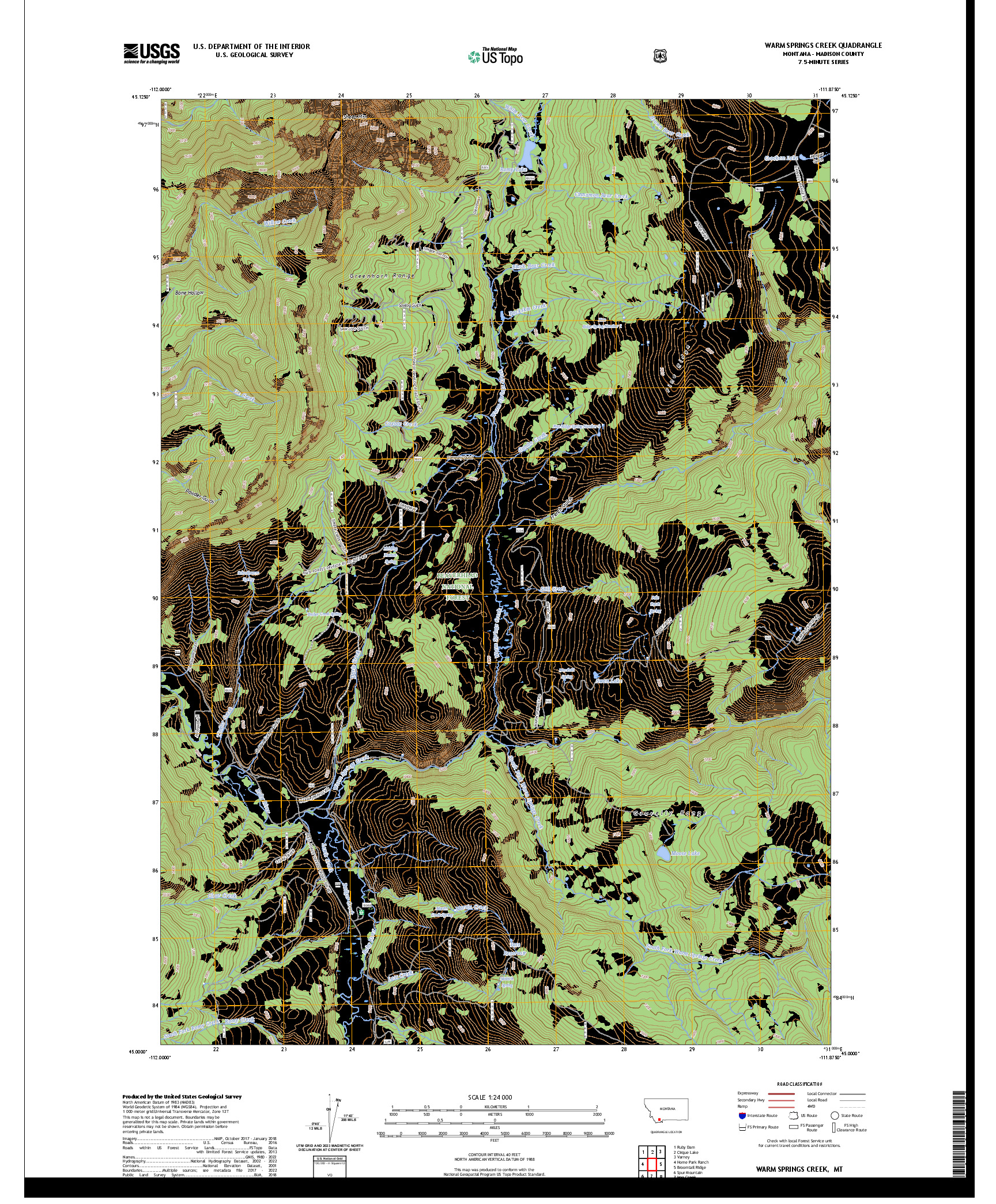 US TOPO 7.5-MINUTE MAP FOR WARM SPRINGS CREEK, MT